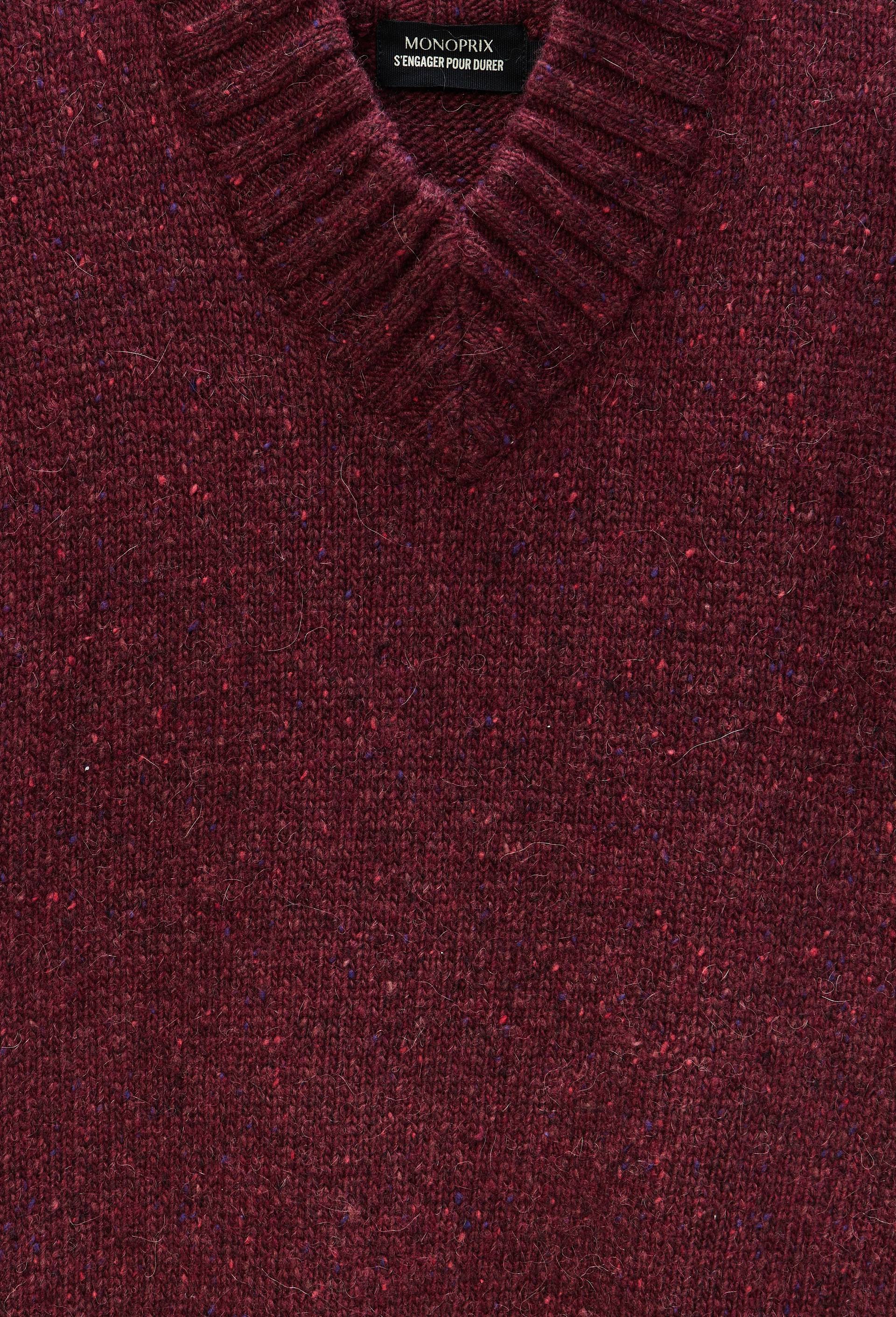 Pull sans manche col V contenant de la laine merinos, Rouge fonc&eacute;, large image number 4.0