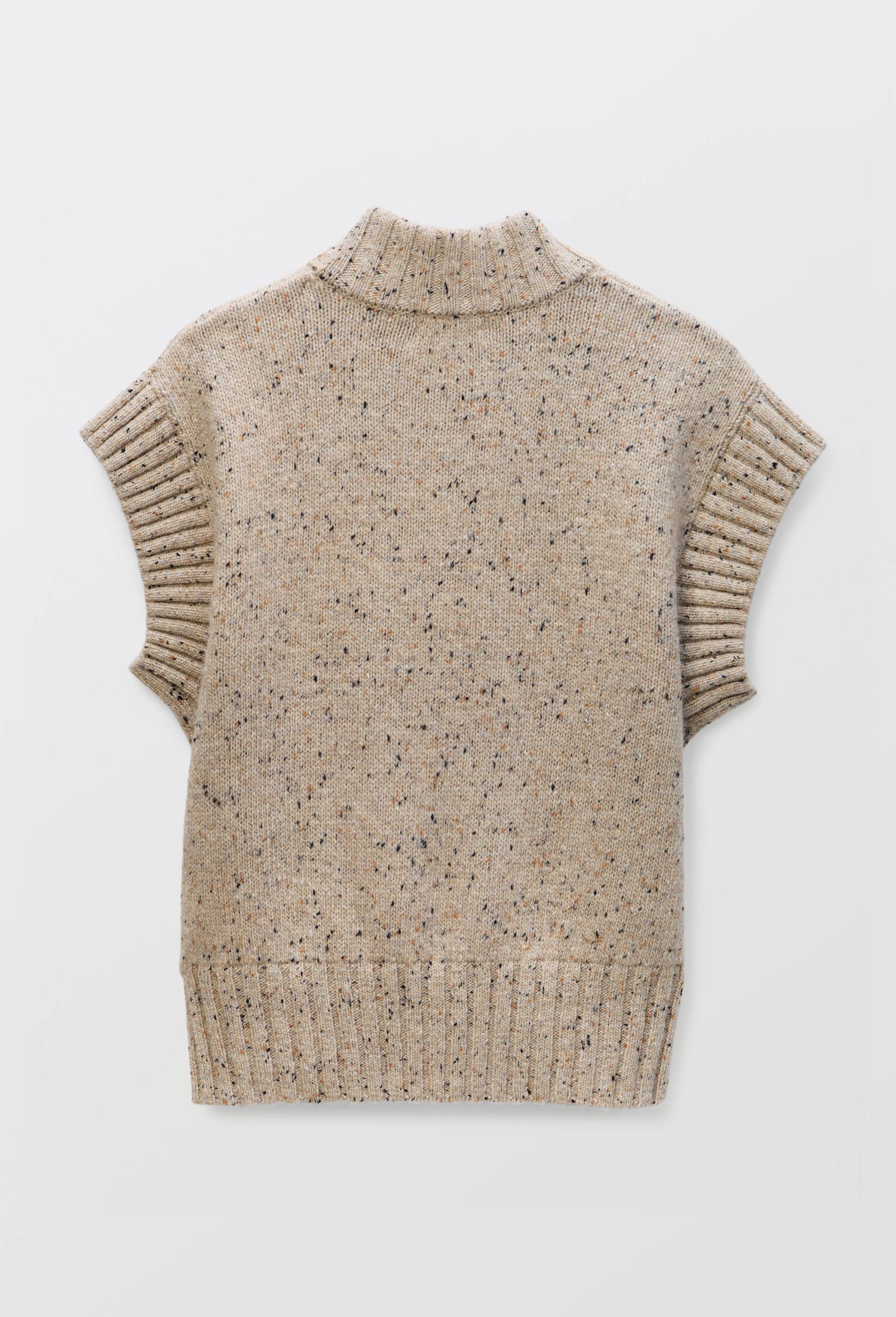 Pull sans manche col V contenant de la laine merinos, Beige, large image number 3