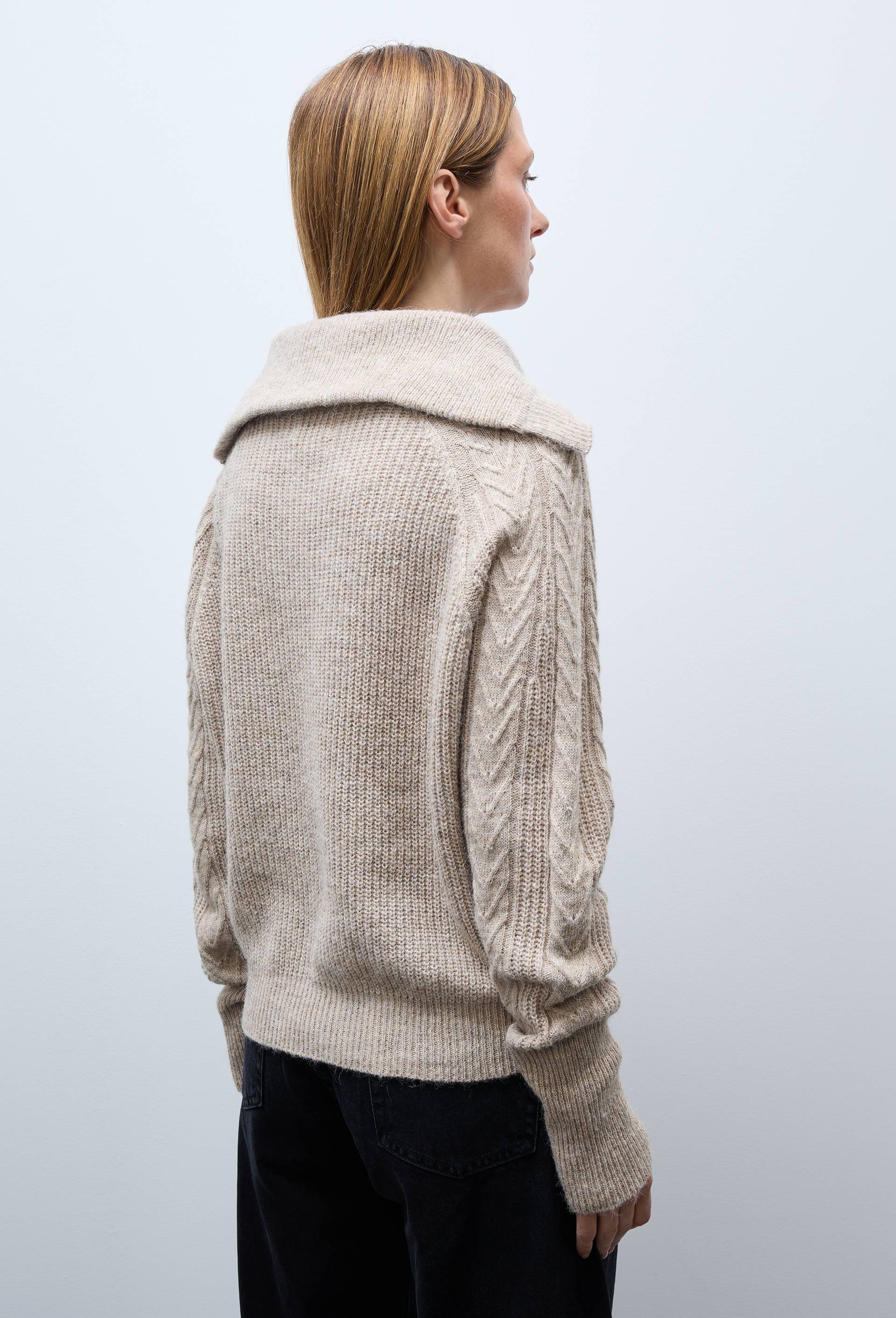 Pull &agrave; manches longues col polo torsad&eacute;, Beige, large image number 1