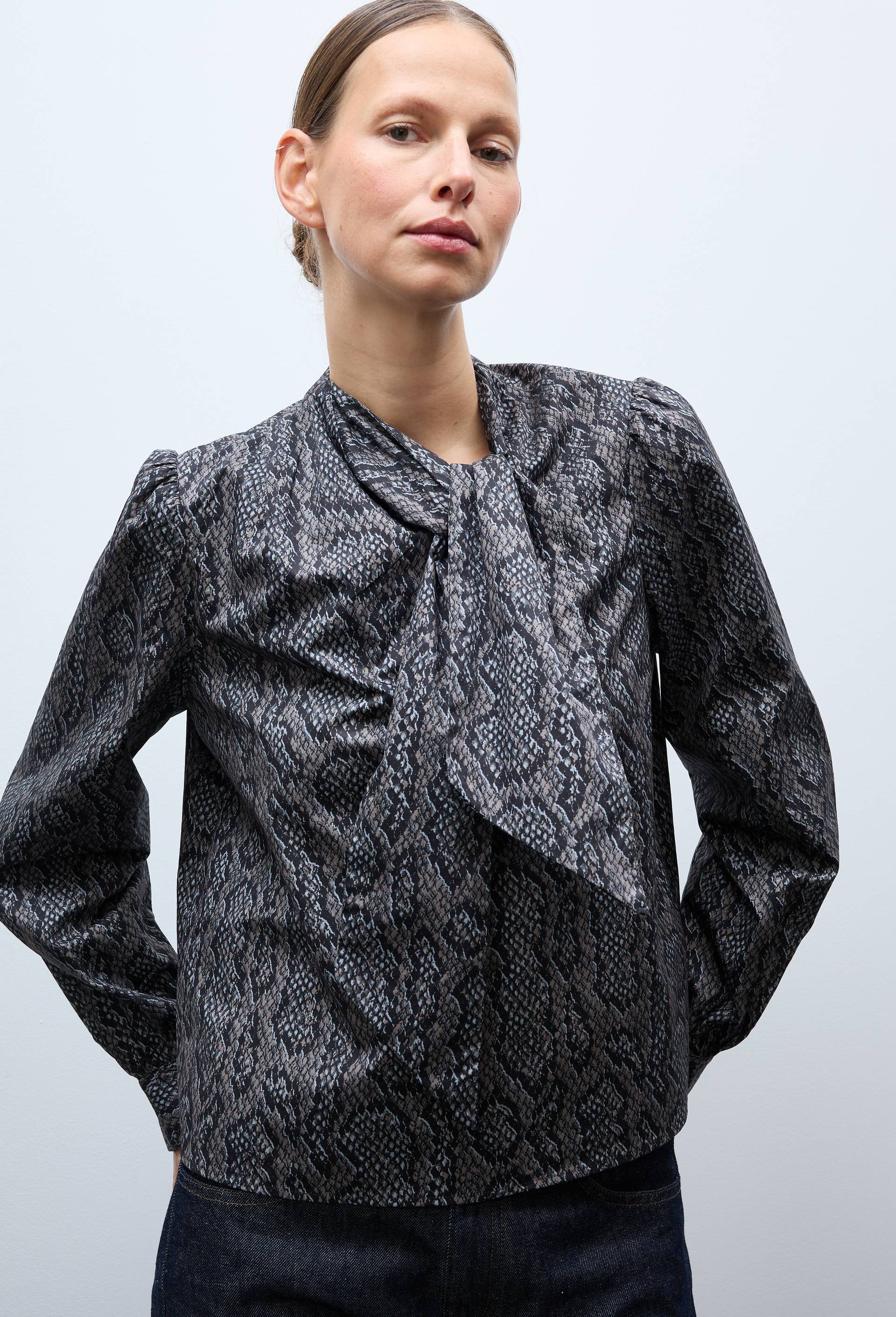 Blouse manches longue imprim&eacute;e en coton BIO GOTS, Gris fonc&eacute;, large image number 0