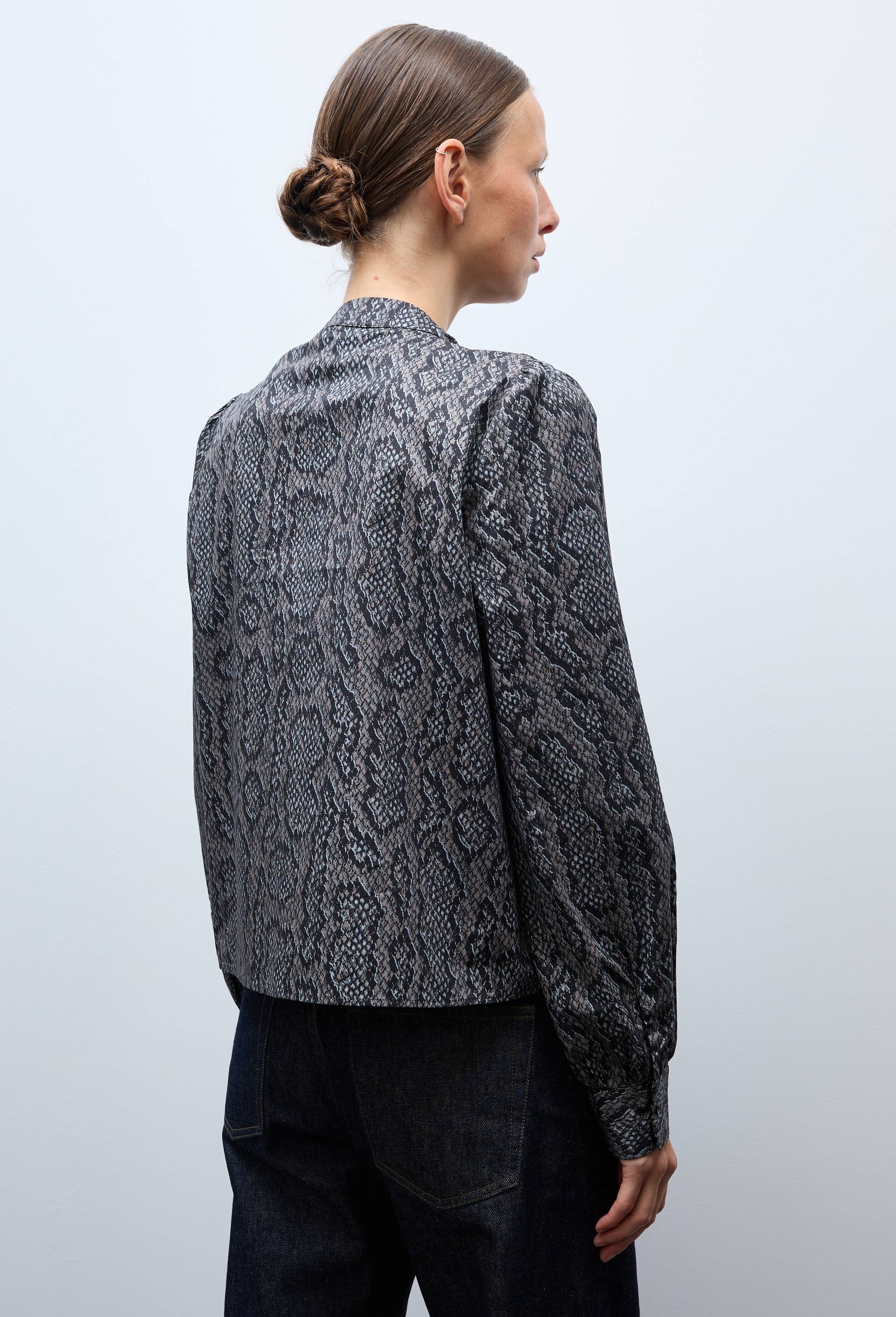 Blouse manches longue imprim&eacute;e en coton BIO GOTS, Gris fonc&eacute;, large image number 1.0