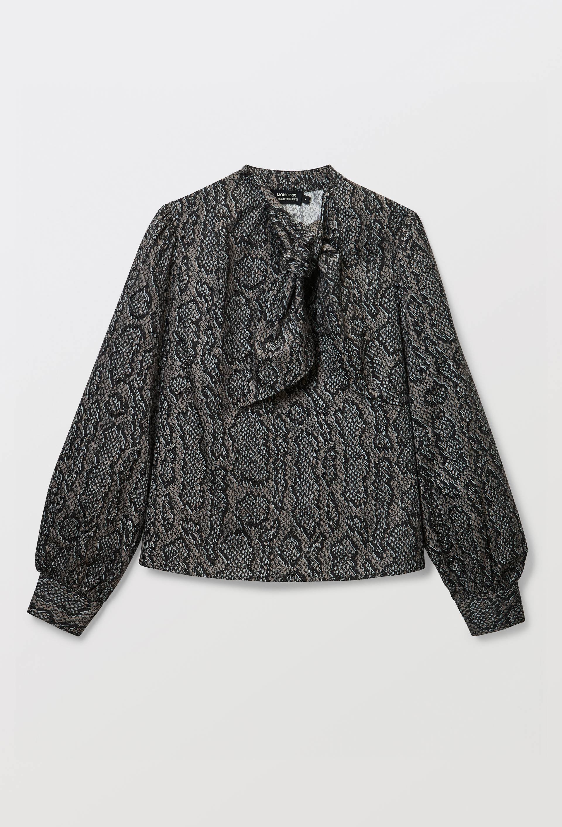 Blouse manches longue imprim&eacute;e en coton BIO GOTS, Gris fonc&eacute;, large image number 2