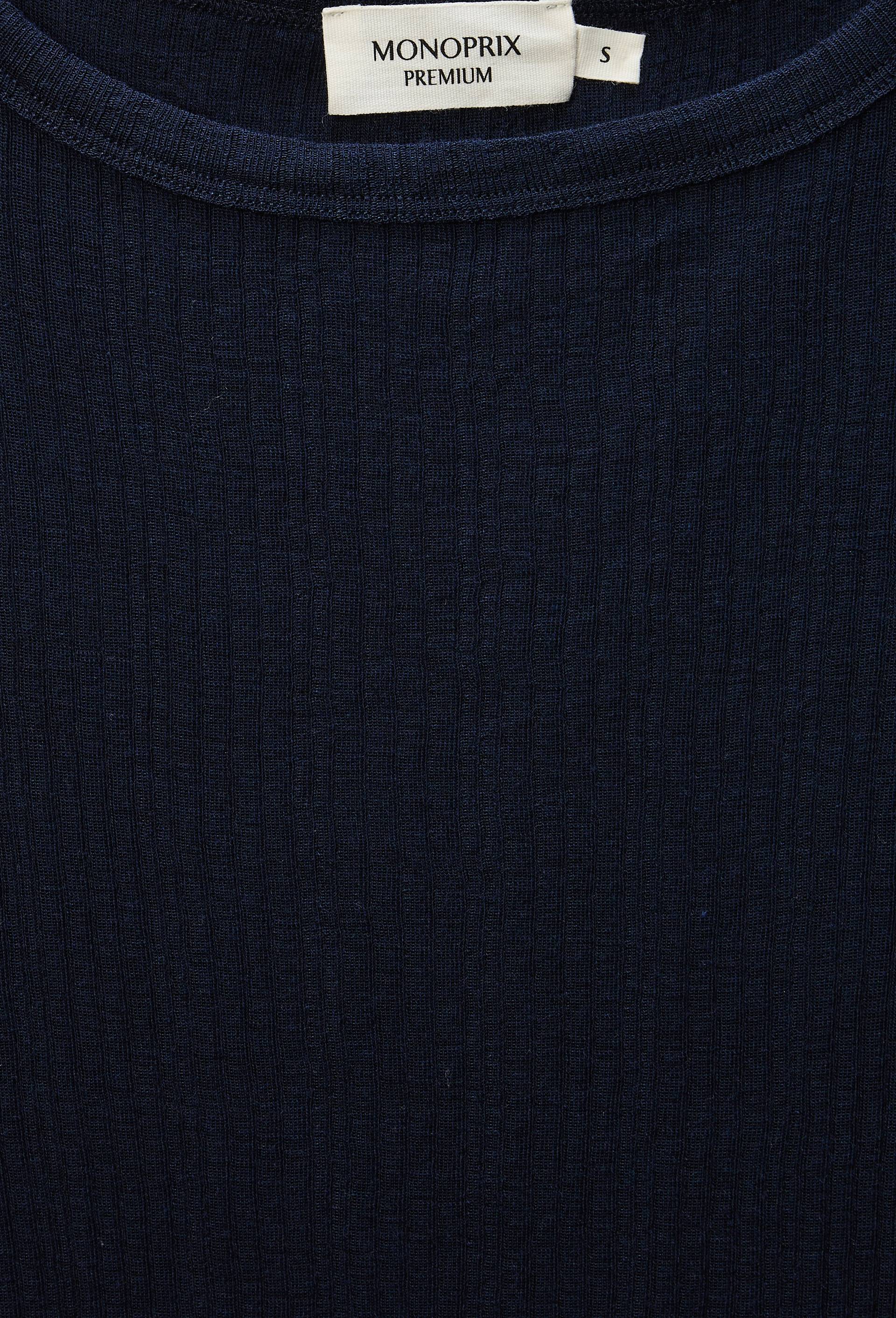 T-shirt manches longues en laine m&eacute;rinos et soie, Bleu fonc&eacute;, large image number 4.0