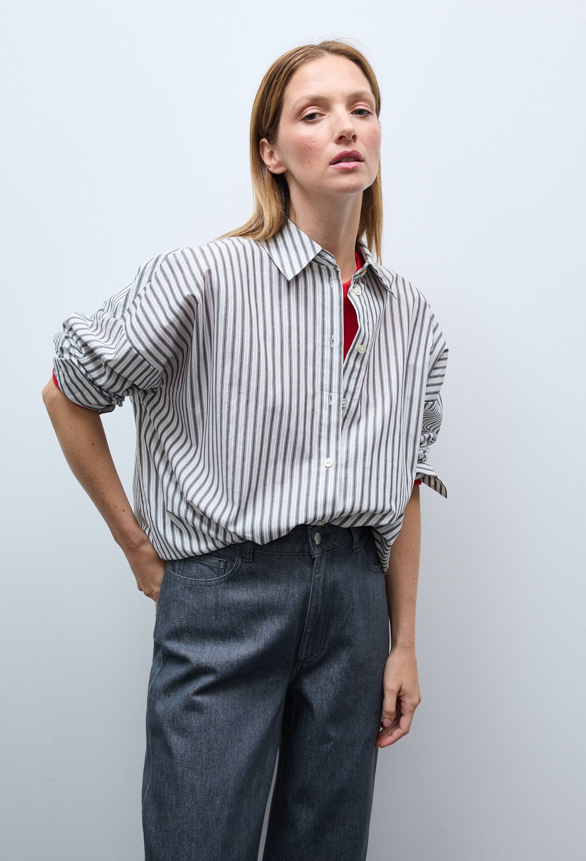 Chemise ray&eacute;e manches longues en coton BIO GOTS, Gris fonc&eacute;, large image number 2