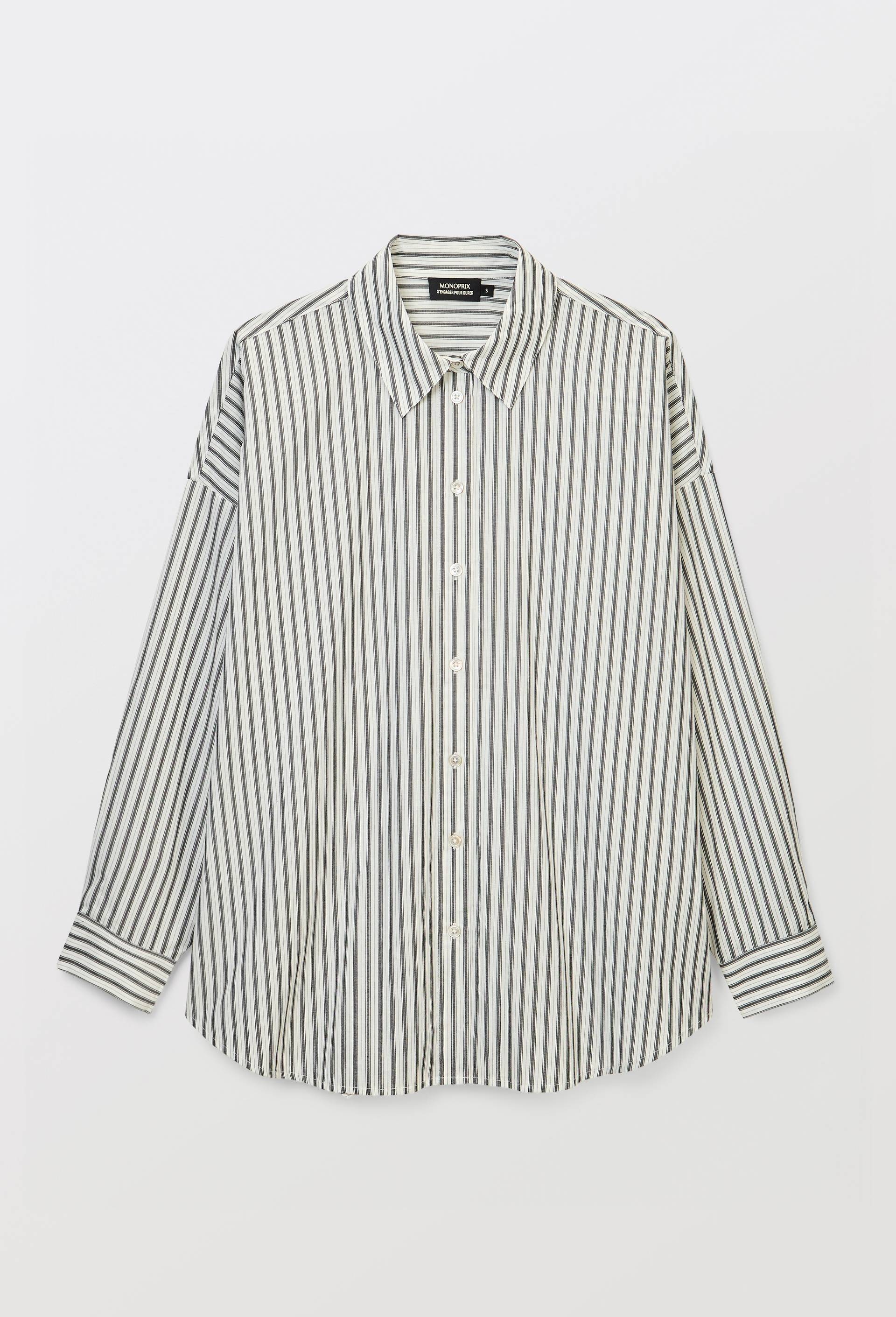 Chemise ray&eacute;e manches longues en coton BIO GOTS, Gris fonc&eacute;, large image number 4