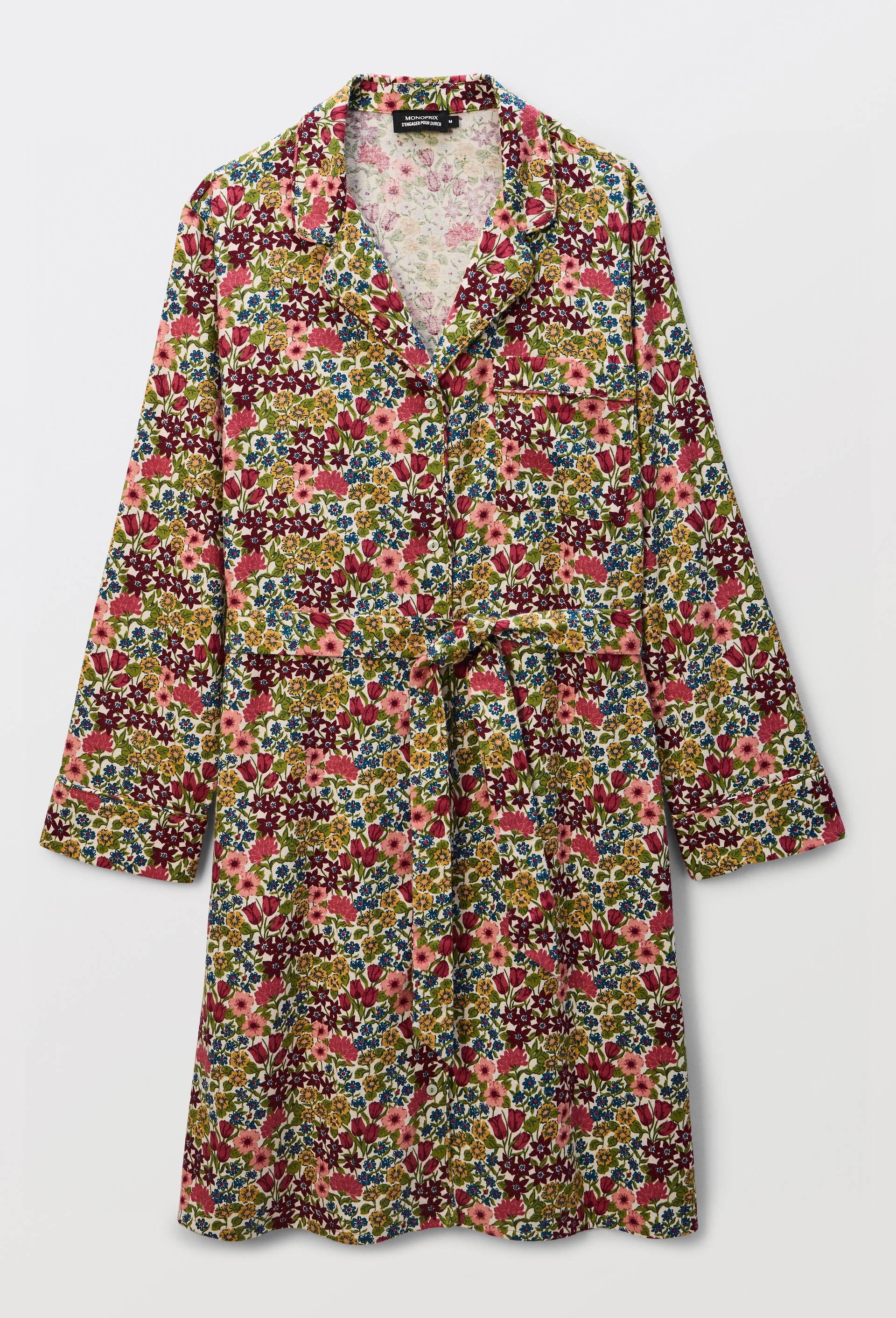 Chemise de nuit imprim&eacute;e en coton gratt&eacute; en coton bio GOTS, Beige clair, large image number 2.0