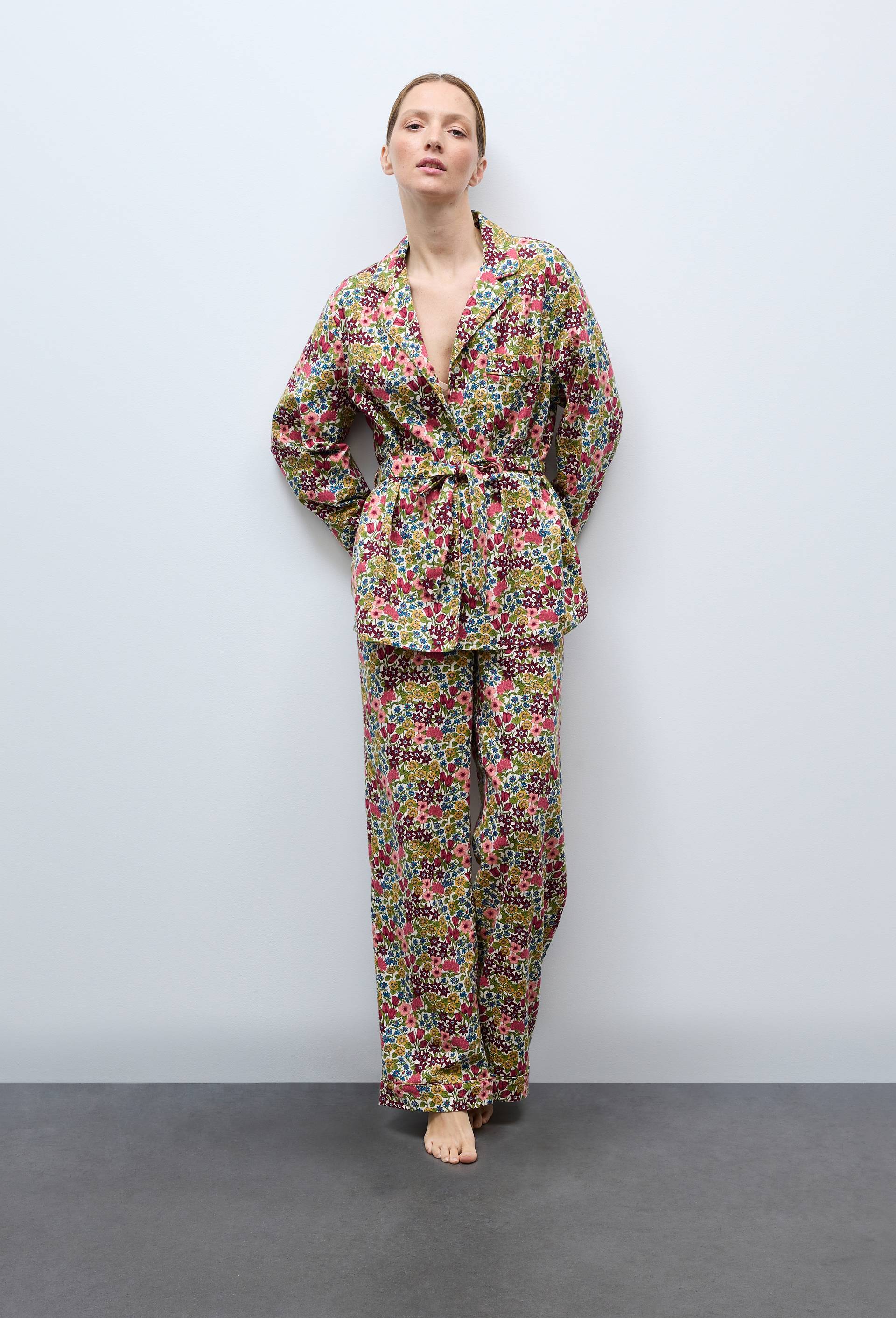 Pyjama long imprim&eacute; en coton gratt&eacute; bio GOTS, Beige clair, large image number 0.0