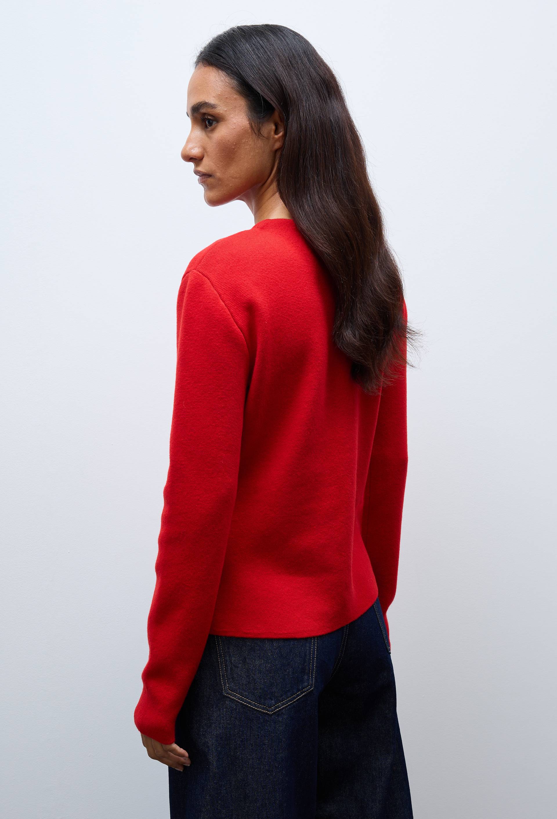 Veste maille unie en laine et coton, Rouge, large image number 1