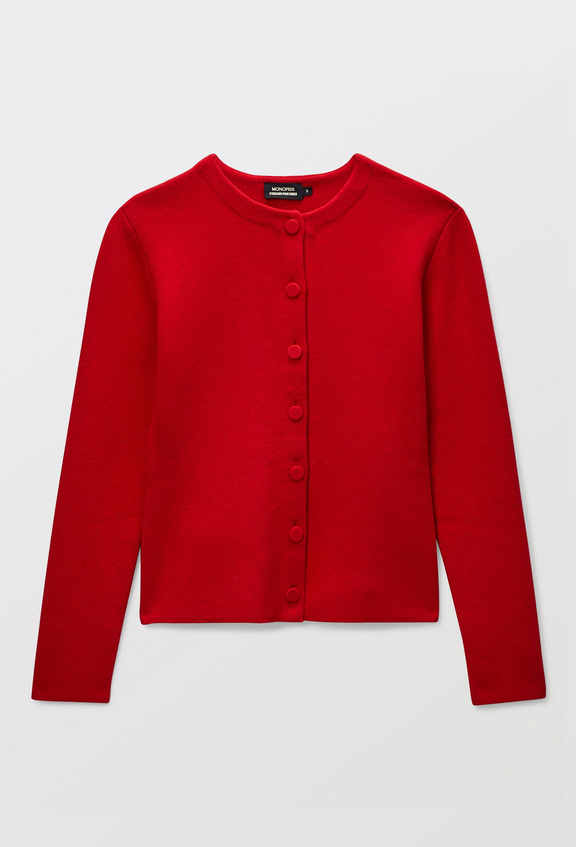 Veste maille unie en laine et coton, Rouge, large image number 2