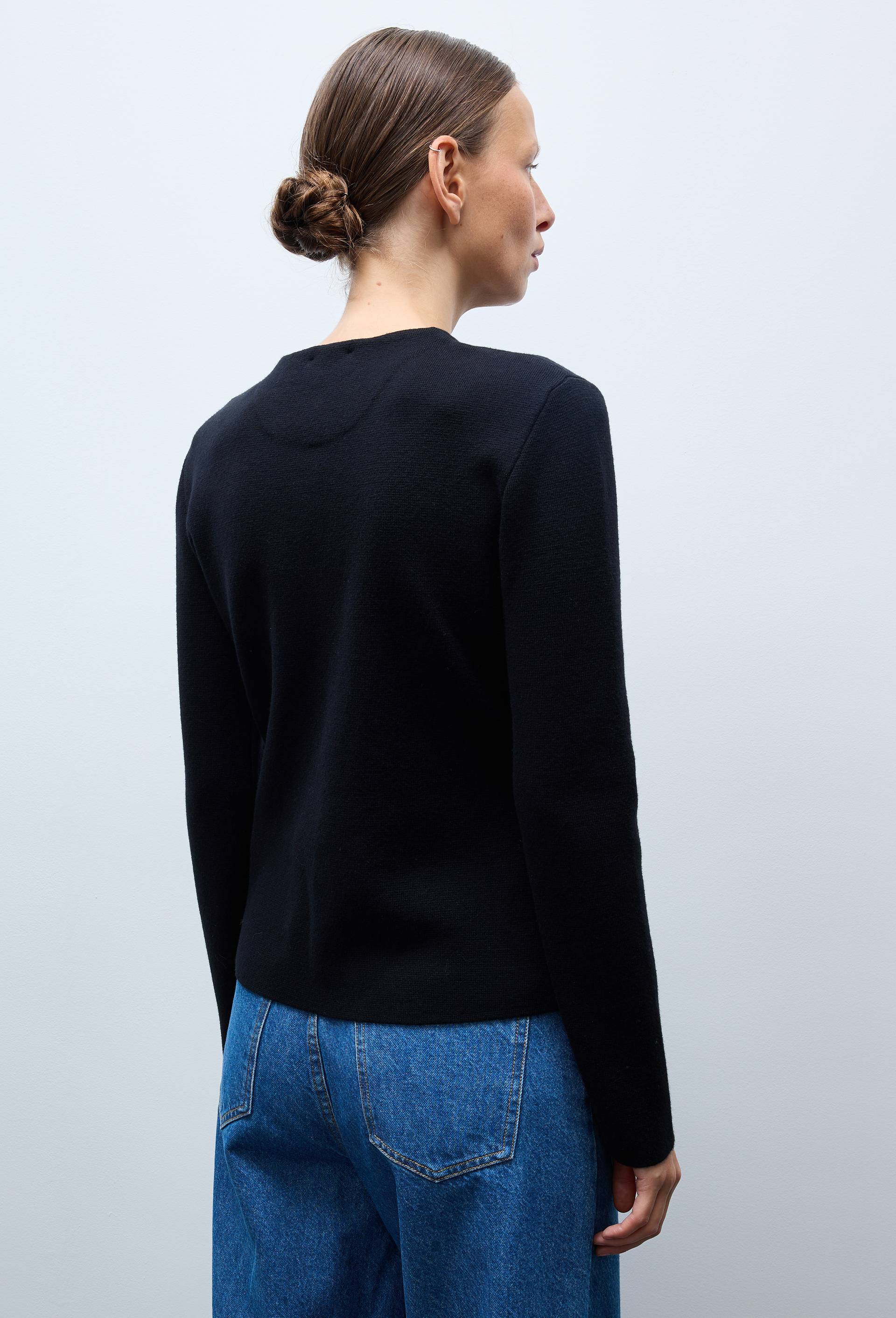 Veste maille unie en laine et coton, Noir, large image number 1