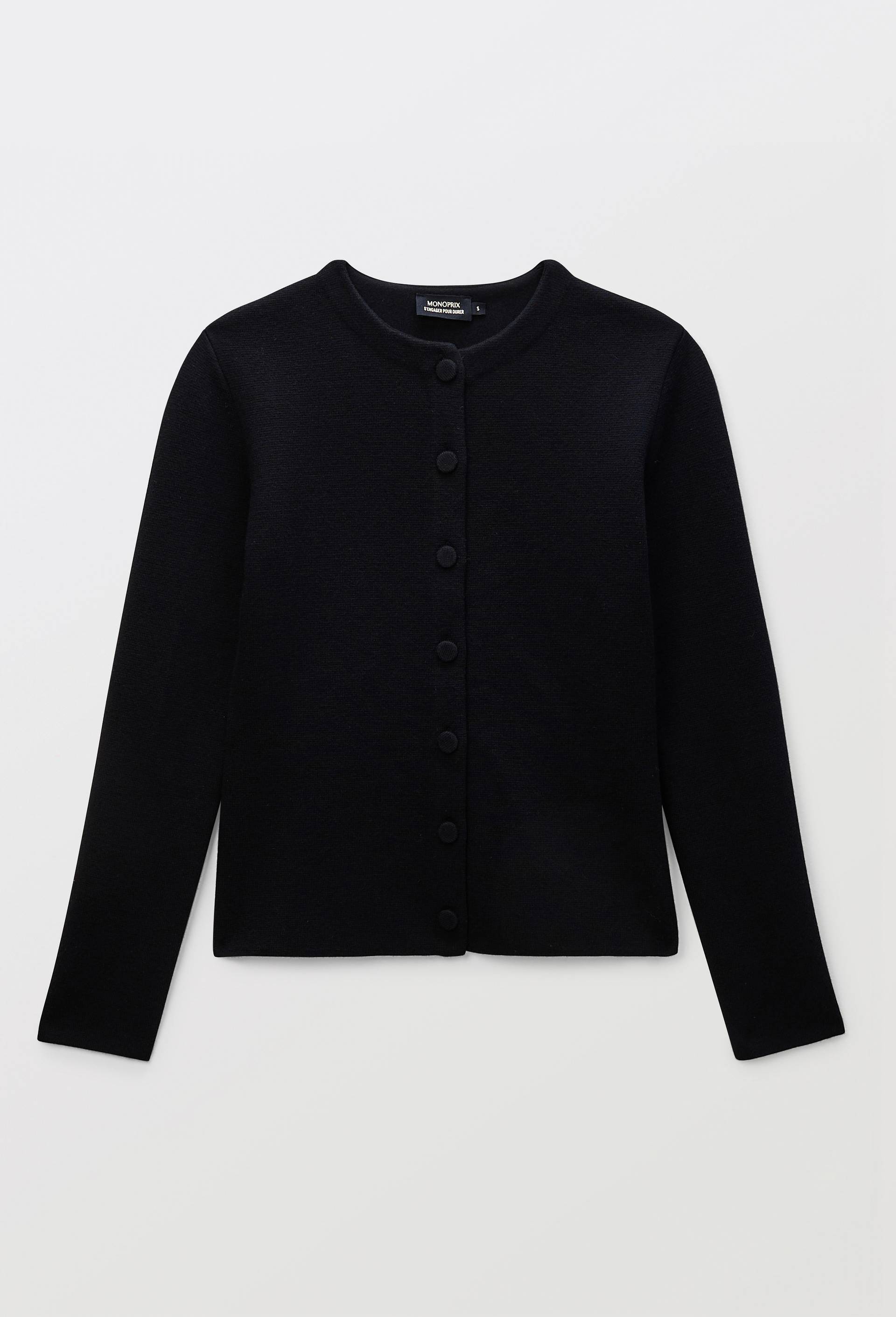 Veste maille unie en laine et coton, Noir, large image number 2