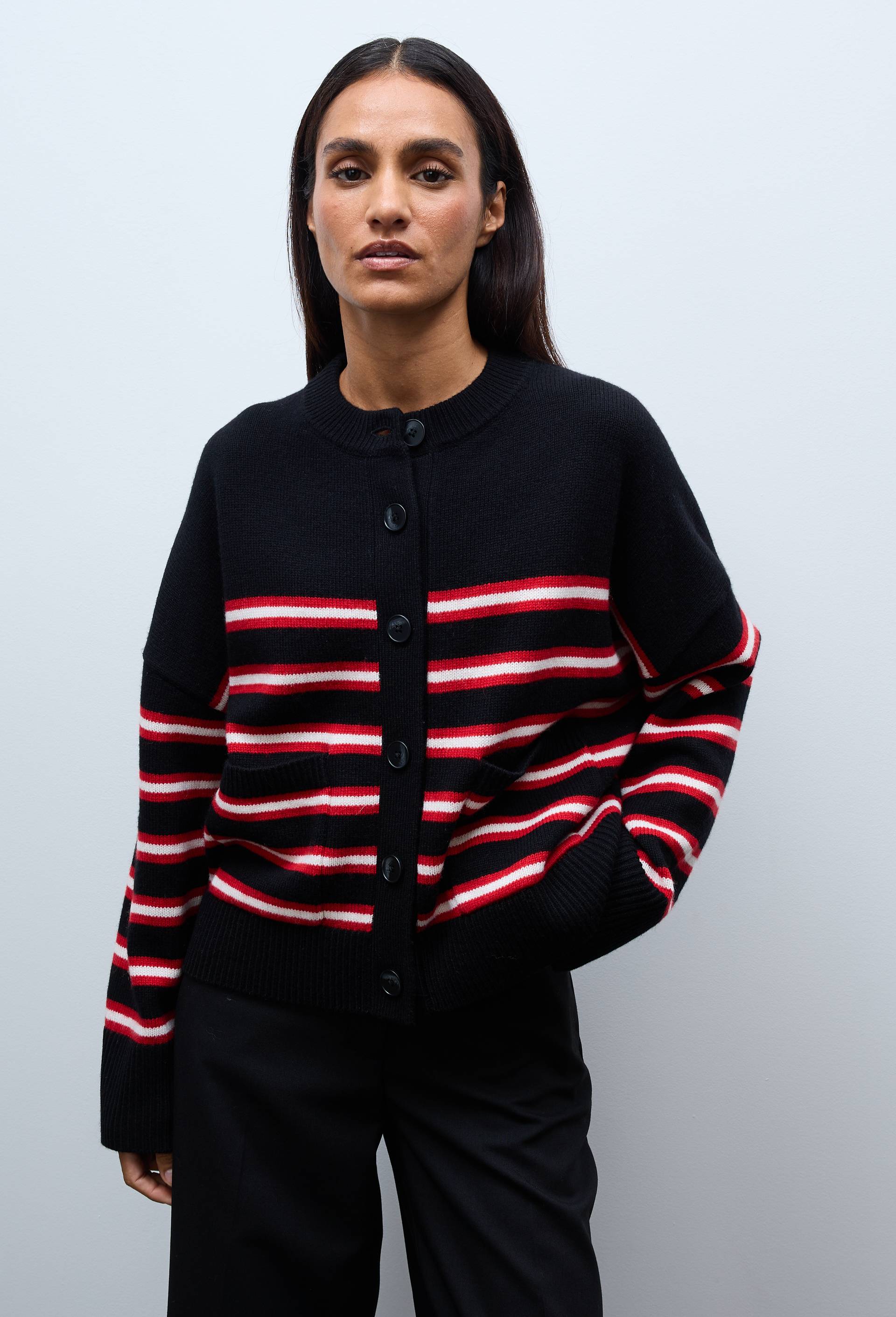 Cardigan ample ray&eacute; contenant de la laine, Noir, large image number 0