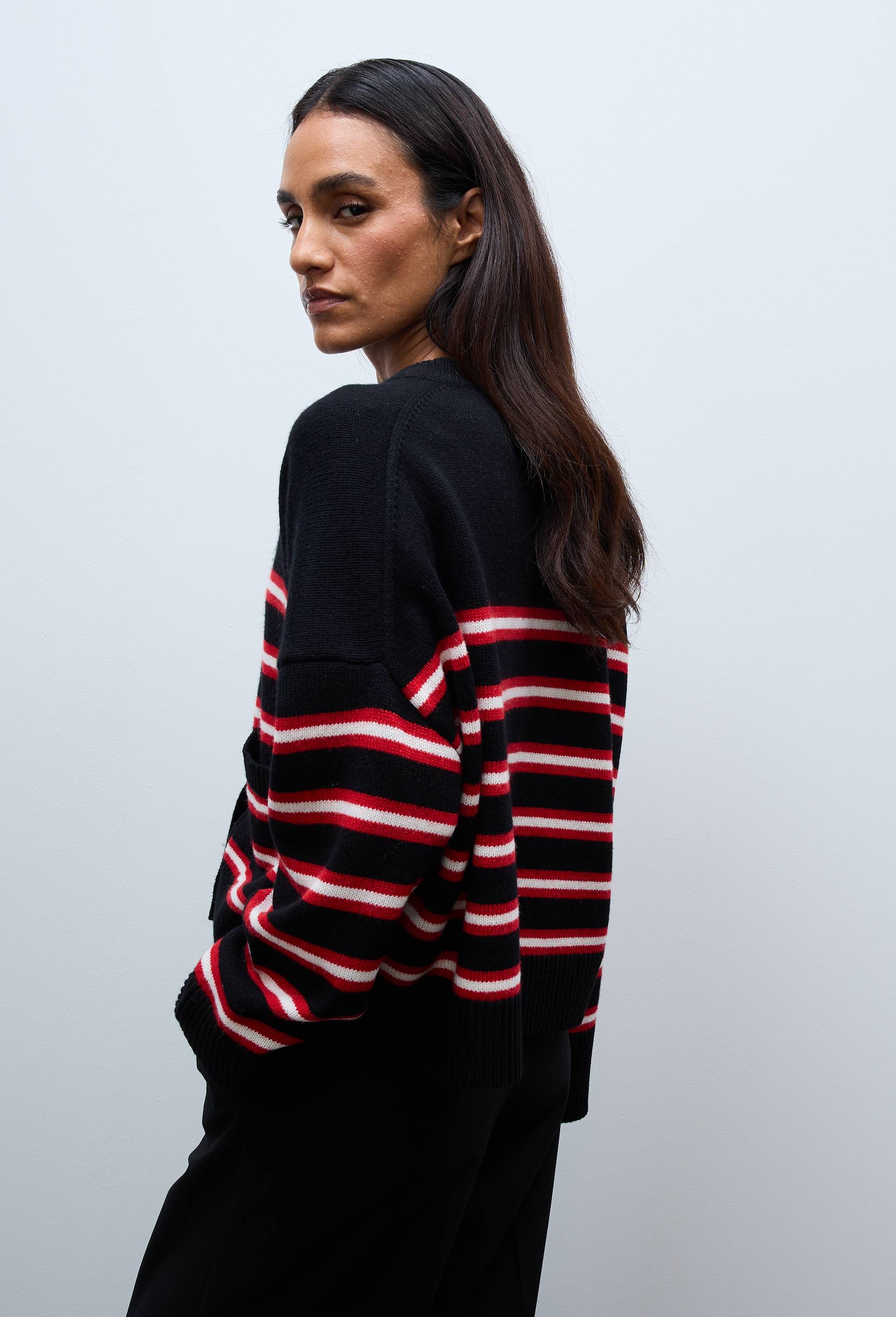 Cardigan ample ray&eacute; contenant de la laine, Noir, large image number 1