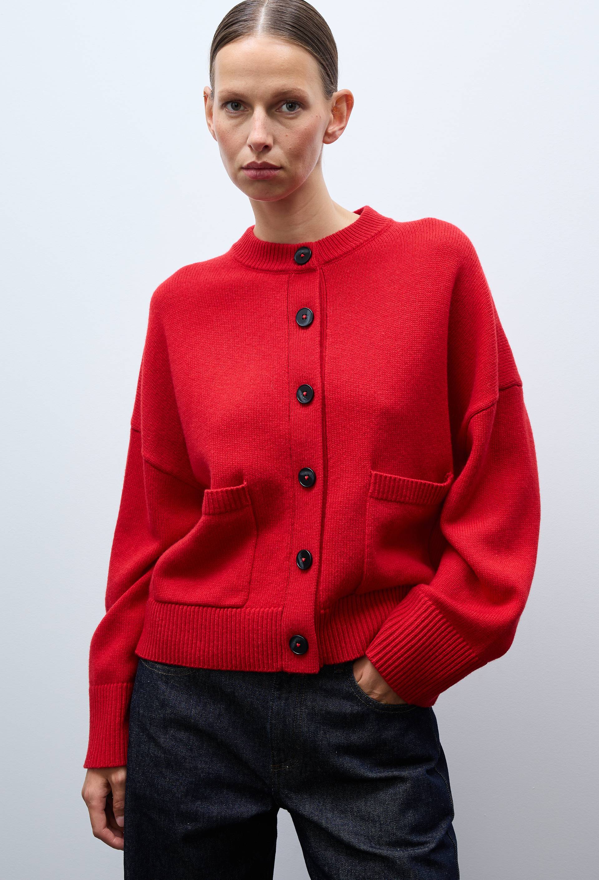 Cardigan ample uni contenant de la laine, Rouge, large image number 0.0