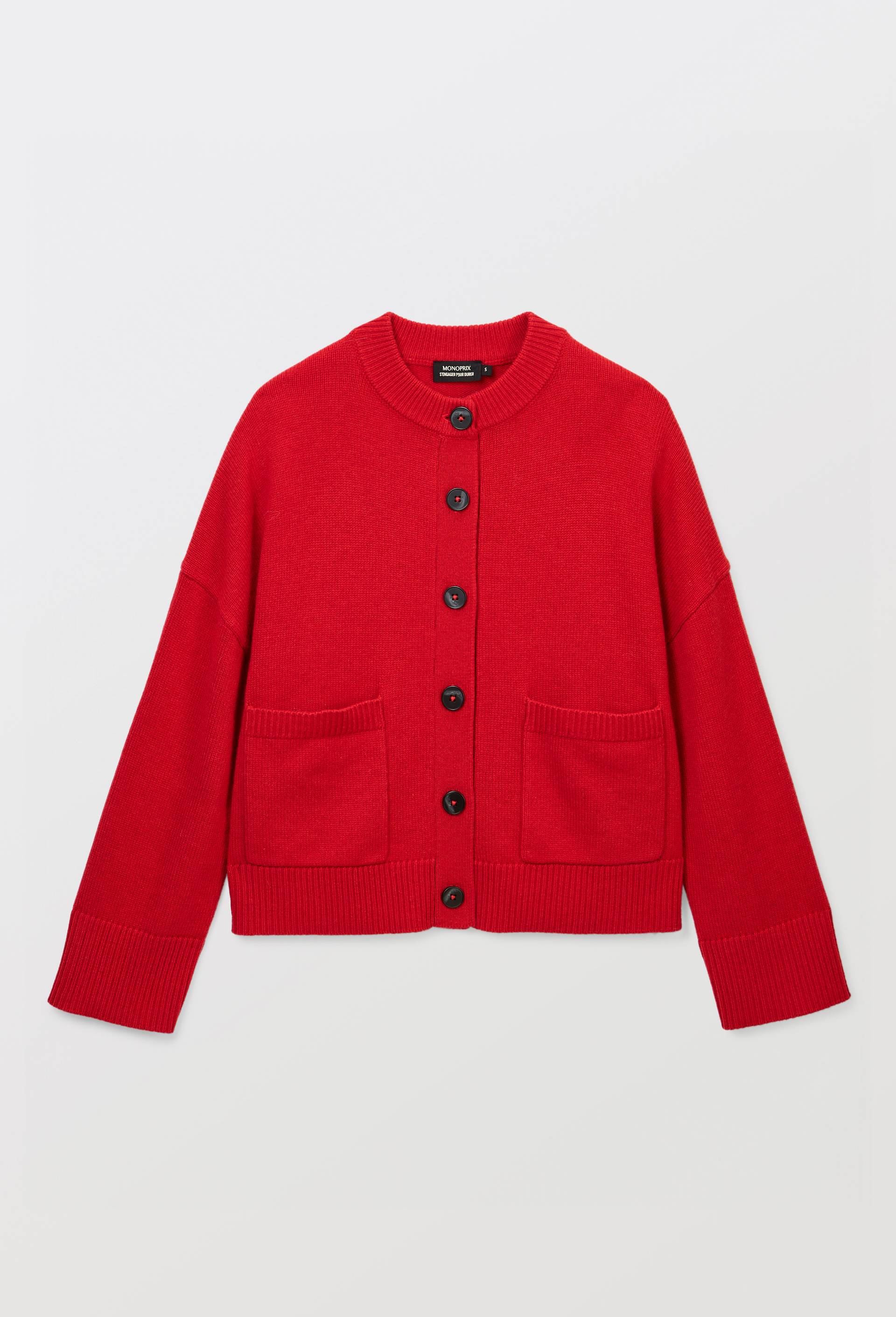 Cardigan ample uni contenant de la laine, Rouge, large image number 2.0