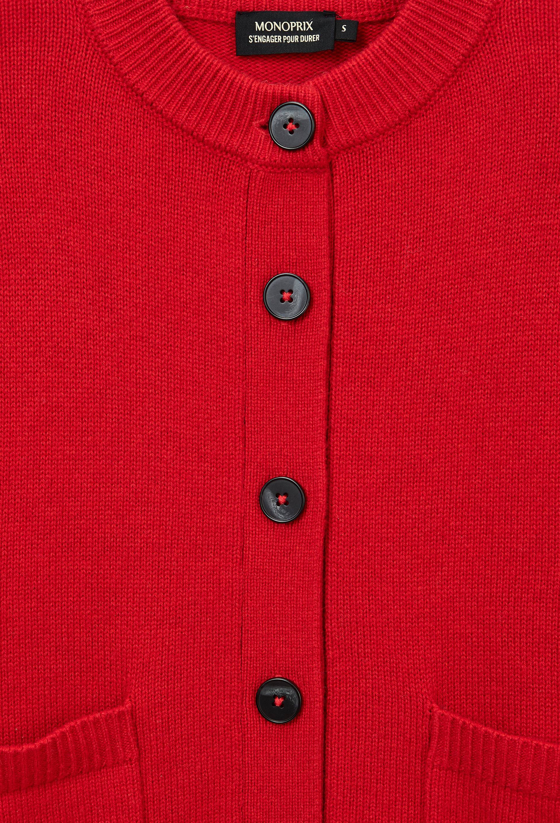 Cardigan ample uni contenant de la laine, Rouge, large image number 4.0