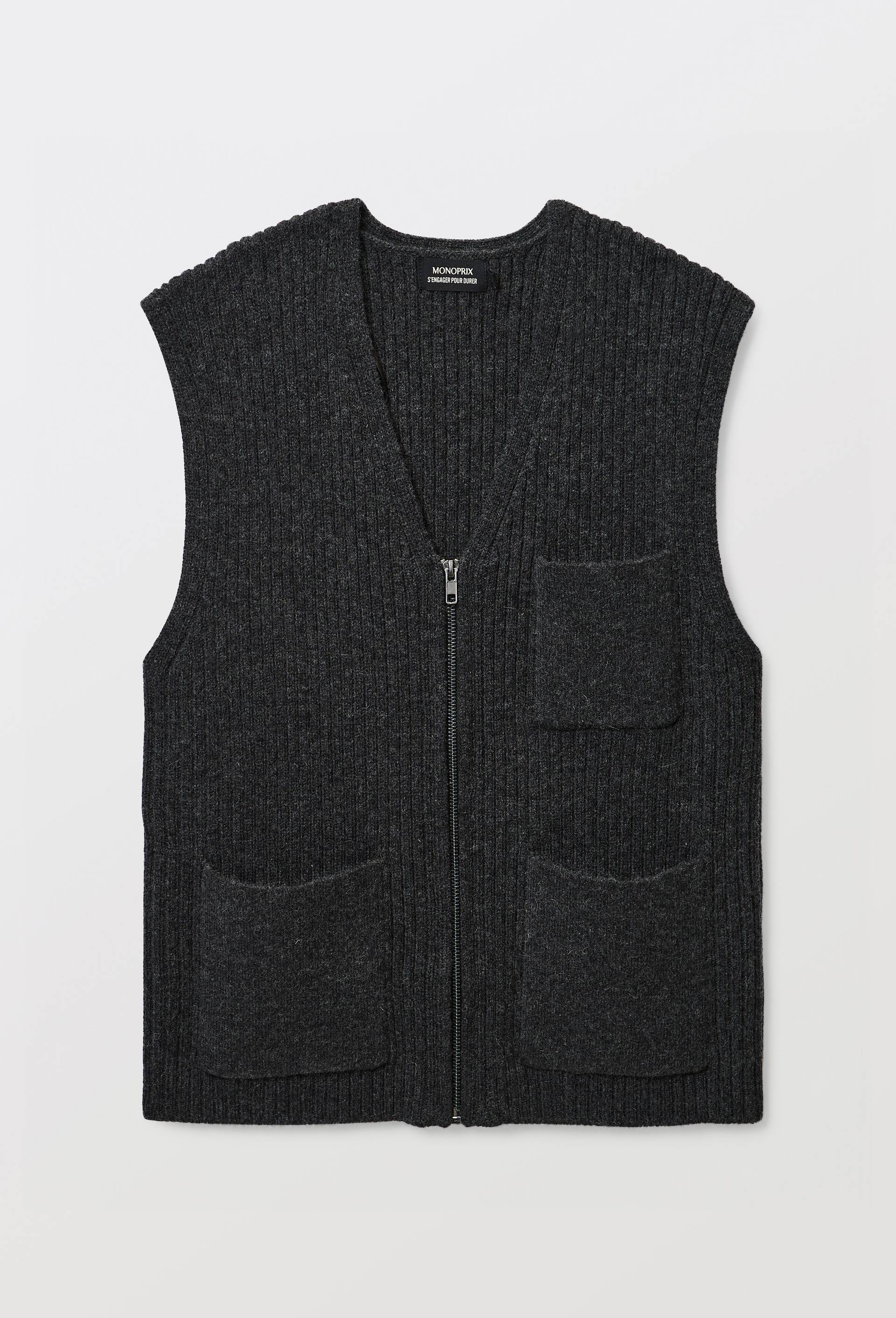 Veste zipp&eacute;e maille avec poches contenant de la laine, Gris fonc&eacute;, large image number 2