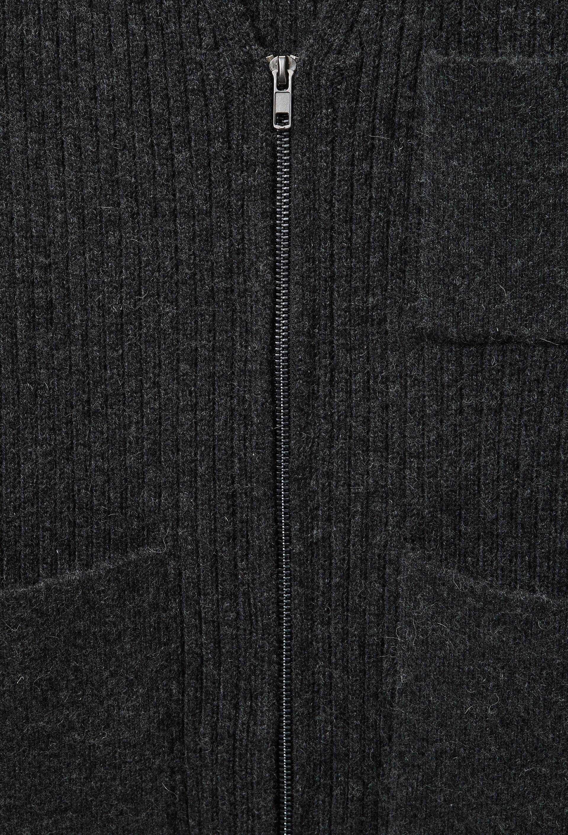 Veste zipp&eacute;e maille avec poches contenant de la laine, Gris fonc&eacute;, large image number 4