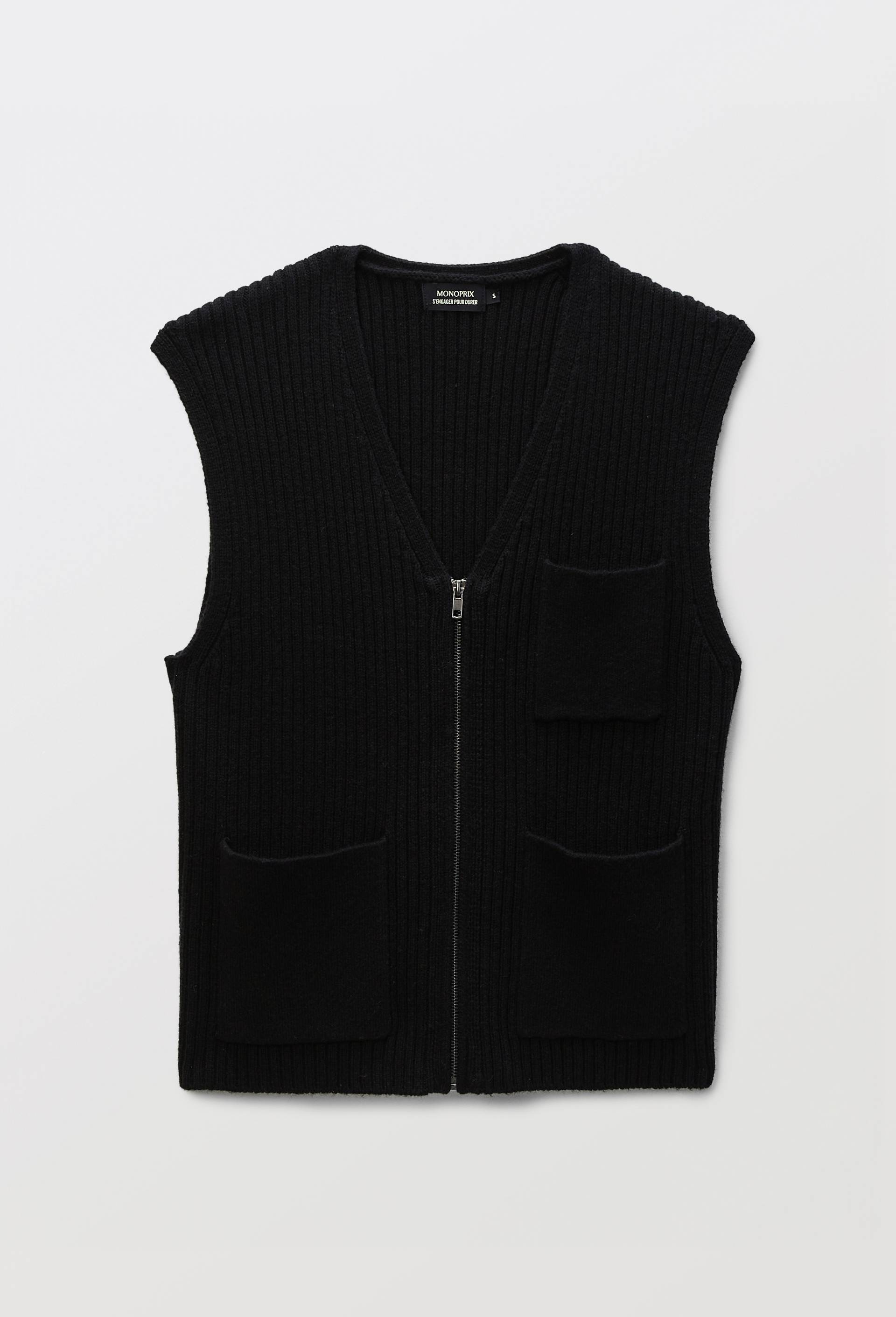 Veste zipp&eacute;e maille avec poches contenant de la laine, Noir, large image number 3.0