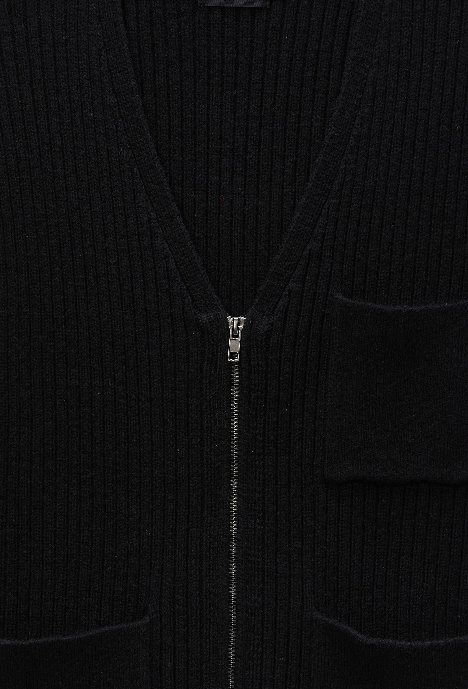 Veste zipp&eacute;e maille avec poches contenant de la laine, Noir, large image number 5.0