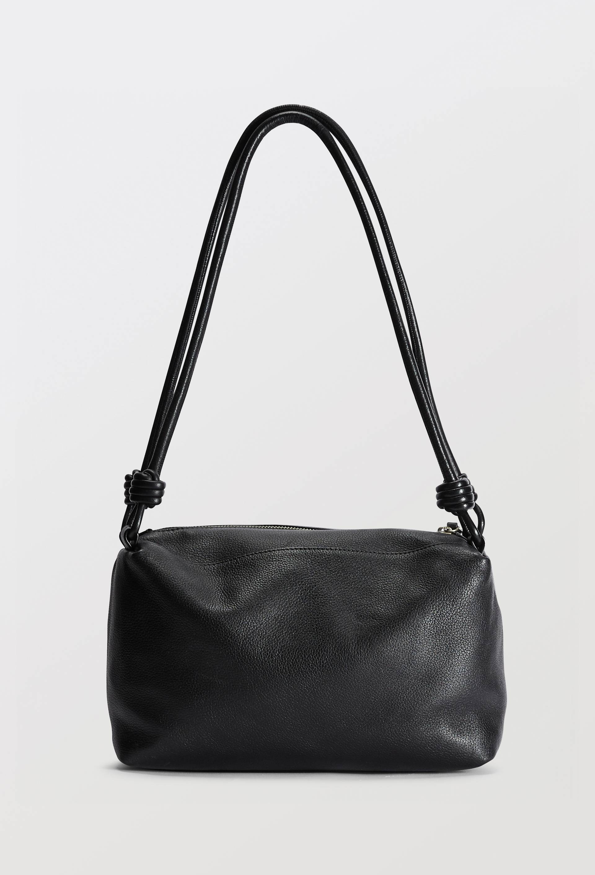 Sac port&eacute; &eacute;paule en cuir, Noir, swatch image