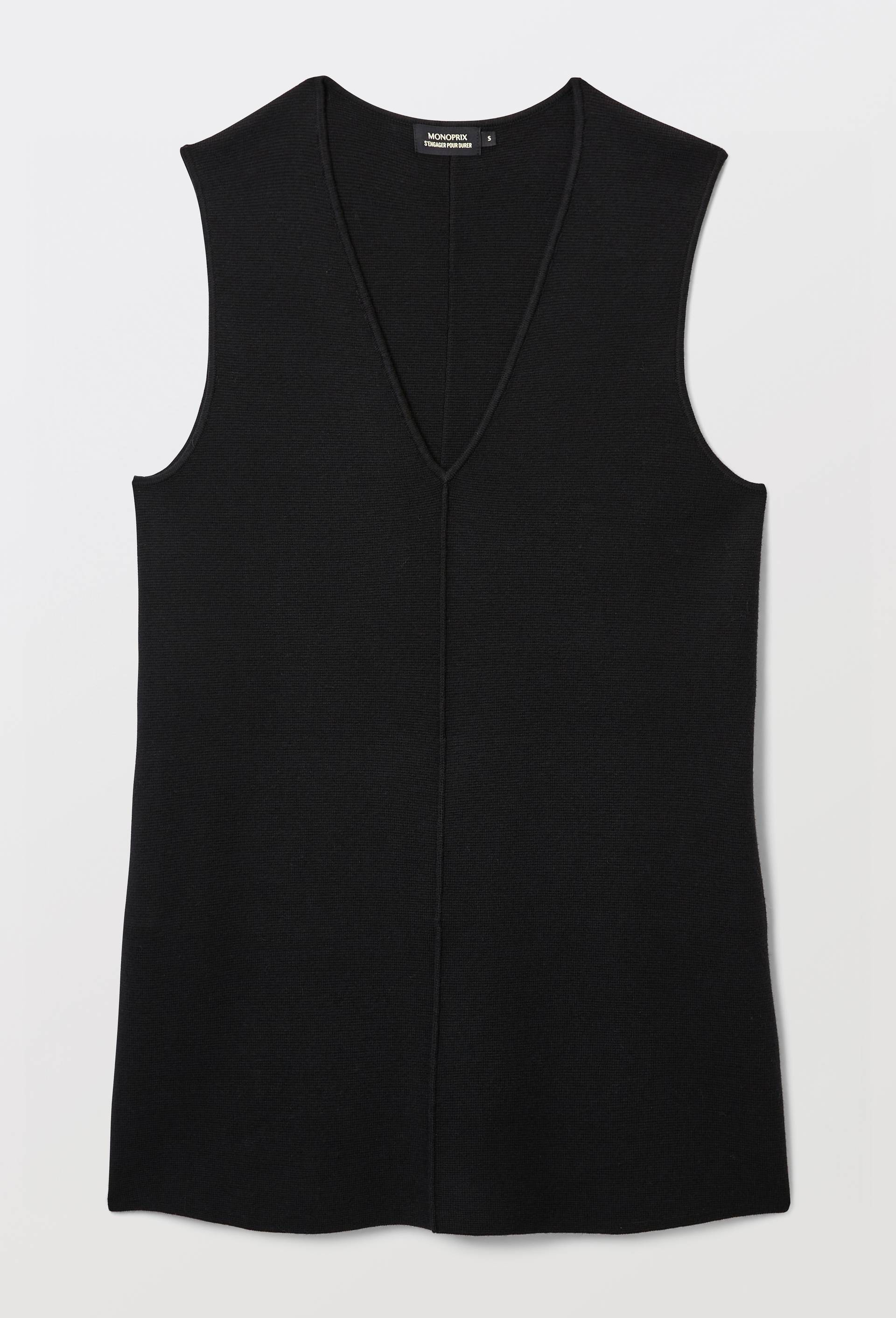 Robe col V courte en maille, Noir, large image number 2.0