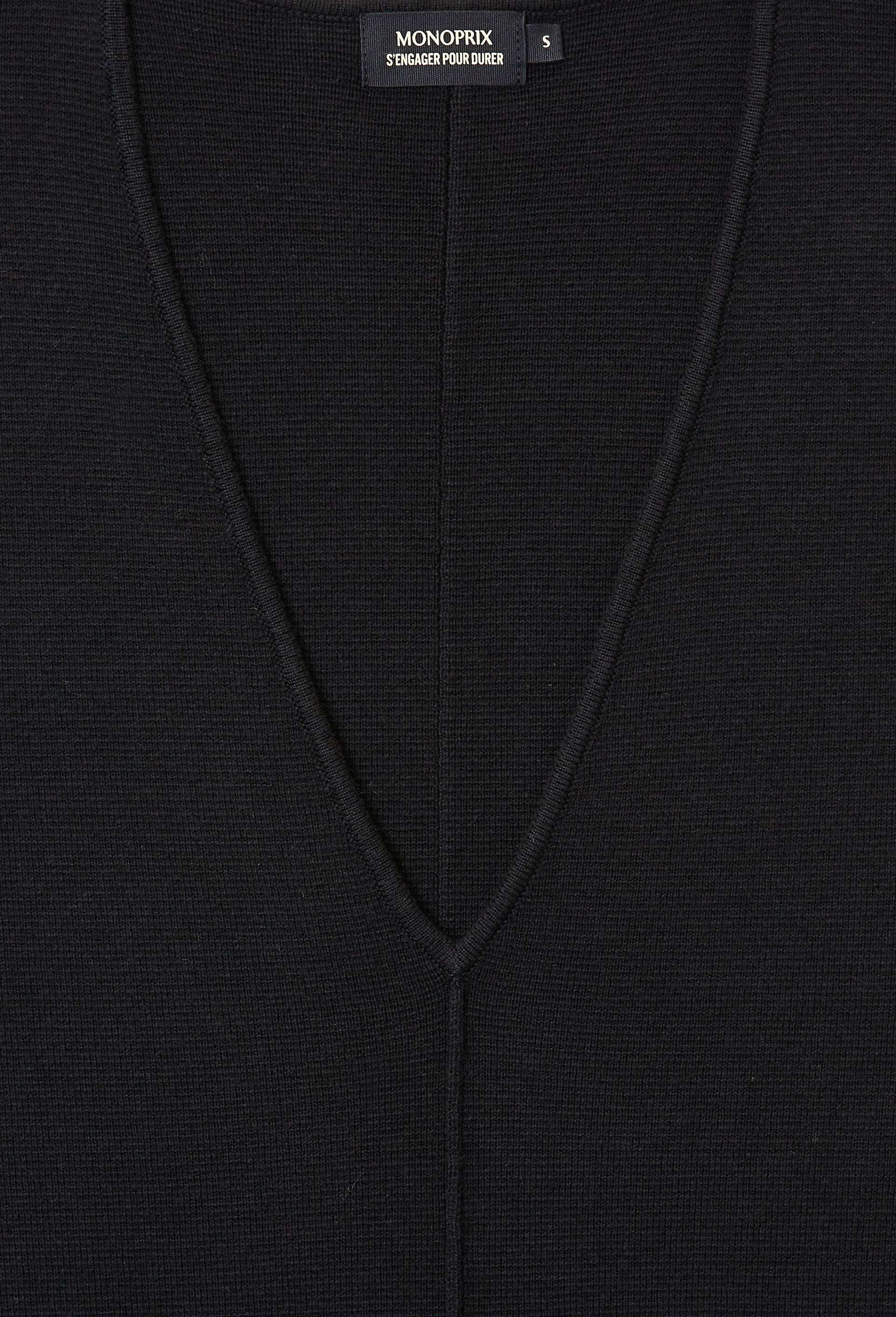 Robe col V courte en maille, Noir, large image number 4