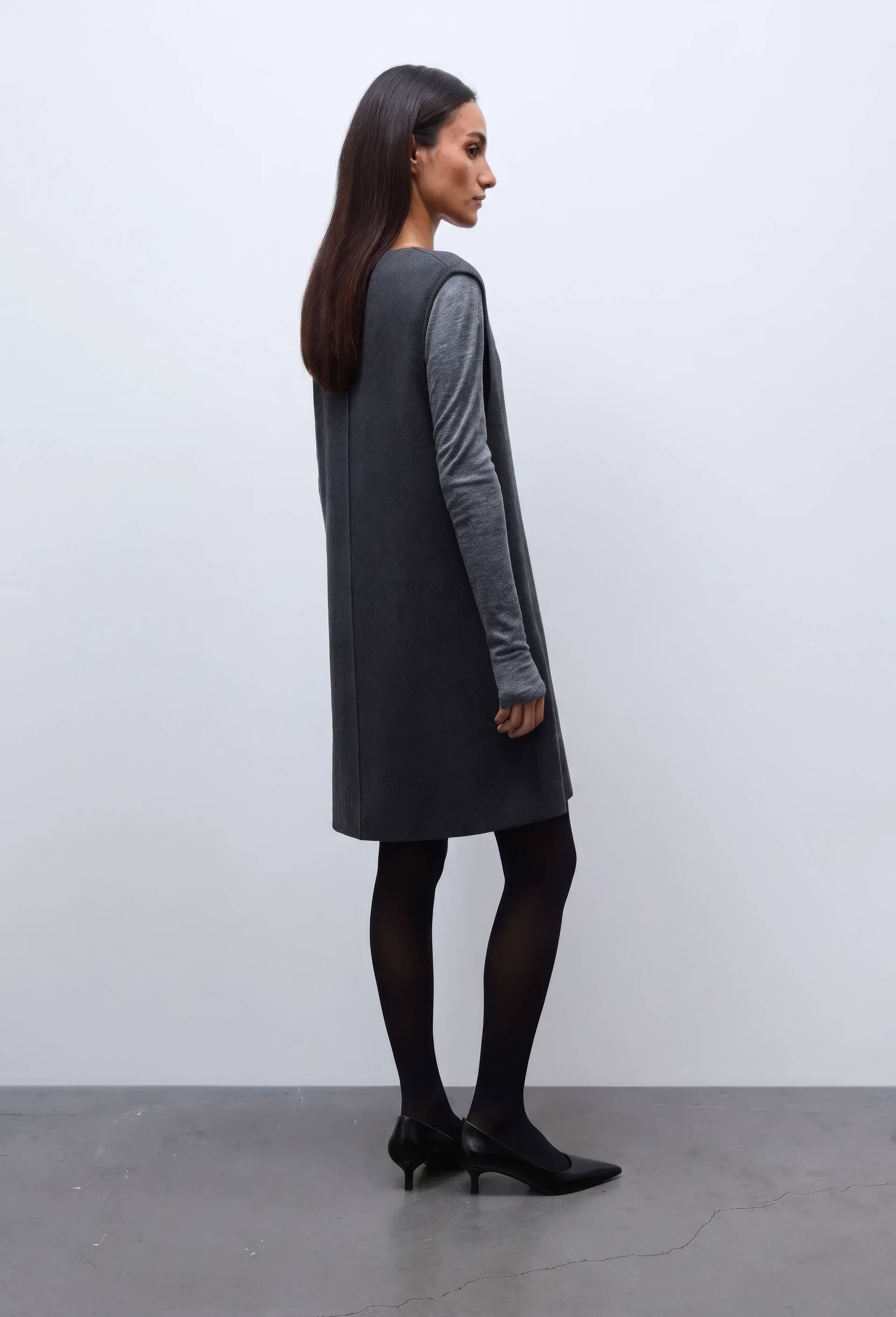 Robe col V courte en maille, Gris, large image number 1.0