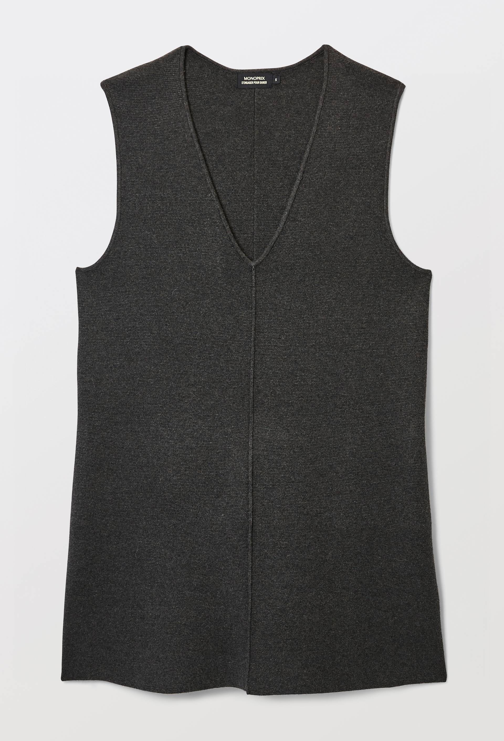 Robe col V courte en maille, Gris, large image number 2
