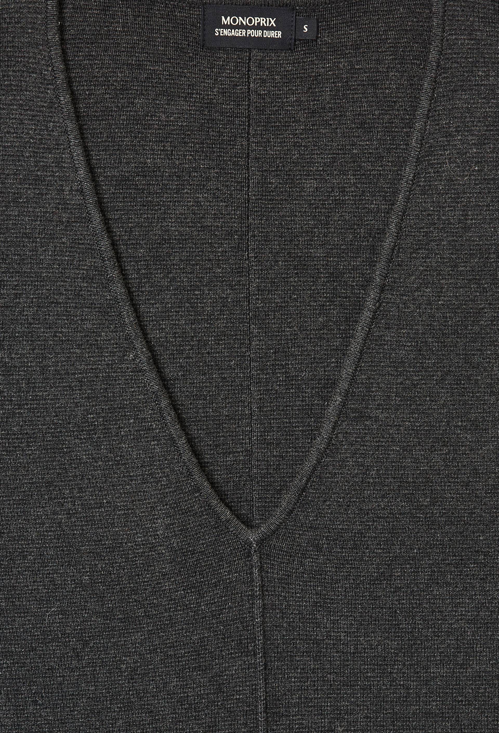 Robe col V courte en maille, Gris, large image number 4.0