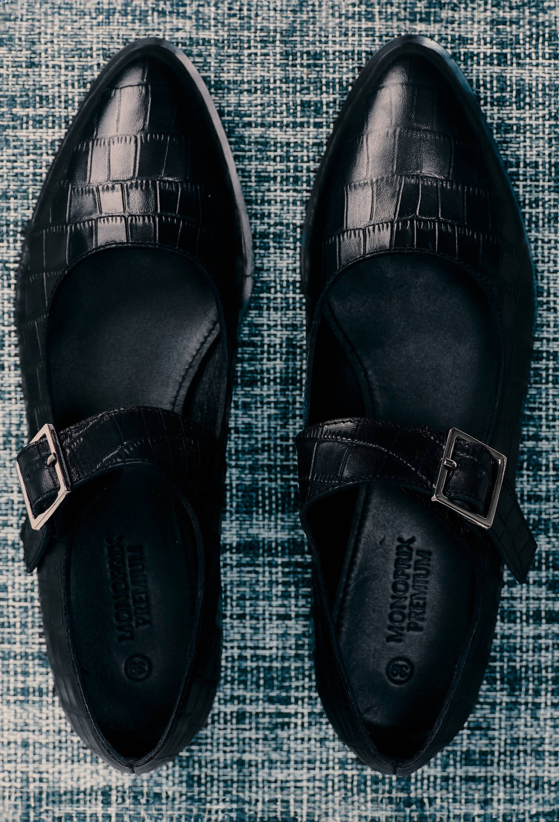 Babies en cuir effet crocodile, Noir, large image number 0
