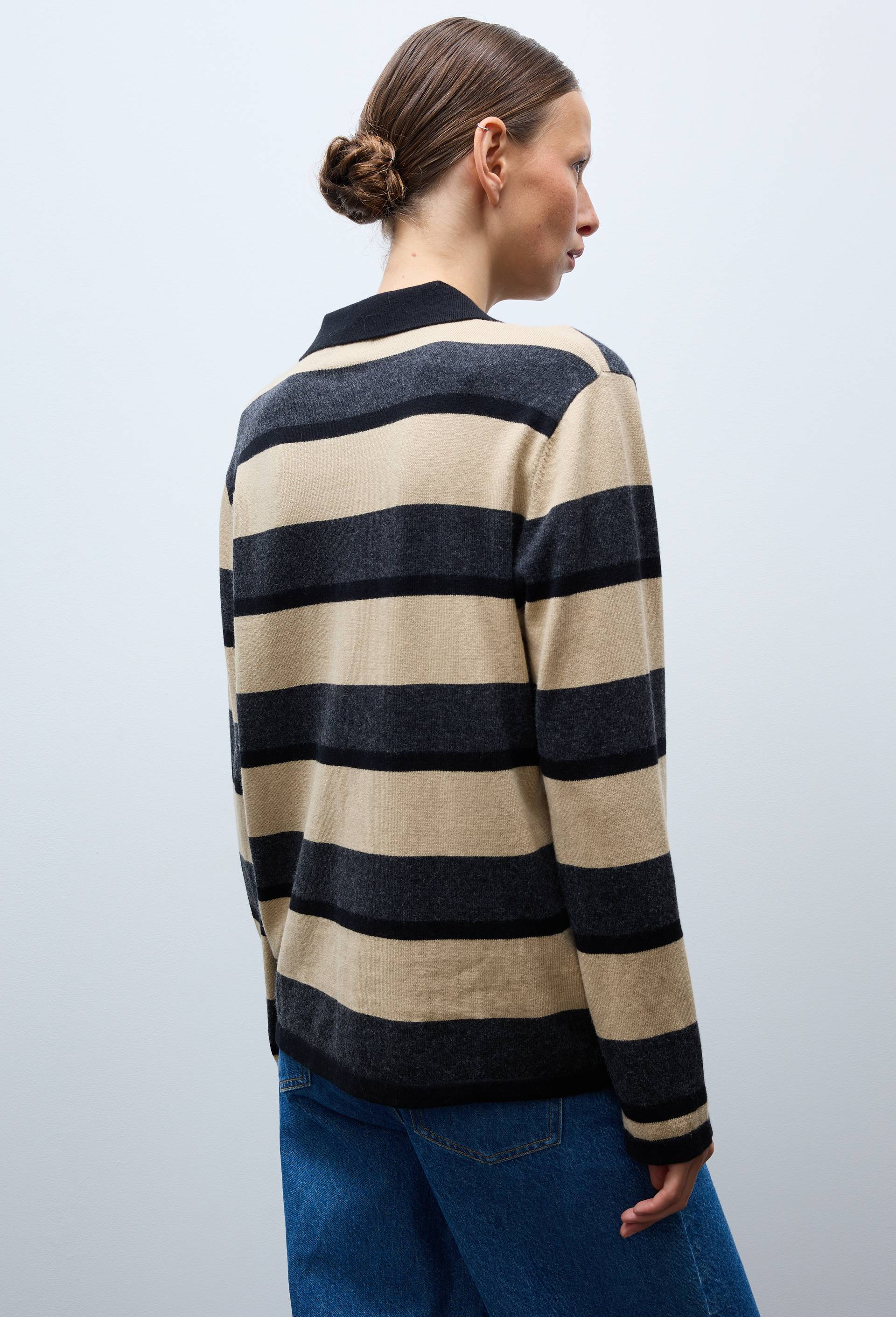 Pull polo ray&eacute; contenant de la laine, Beige, large image number 1.0