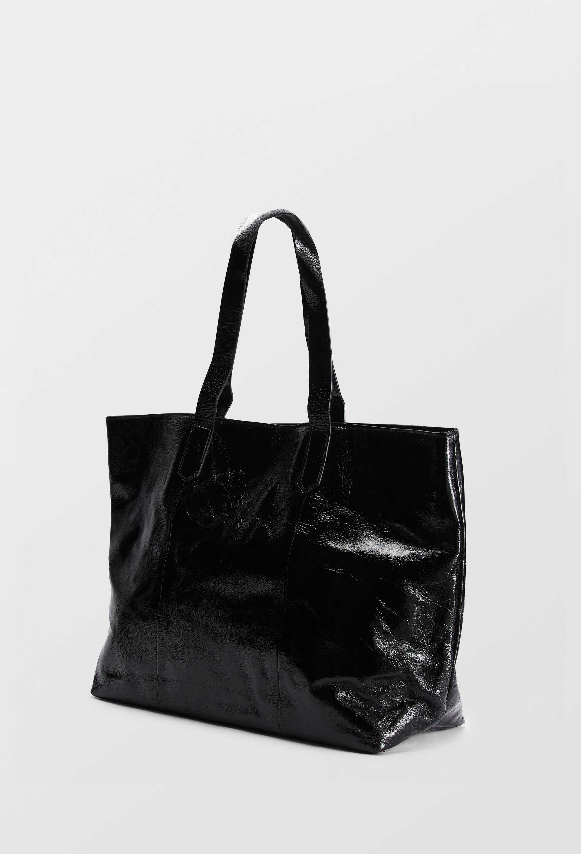 Cabas en cuir vernis, Noir, large image number 1.0