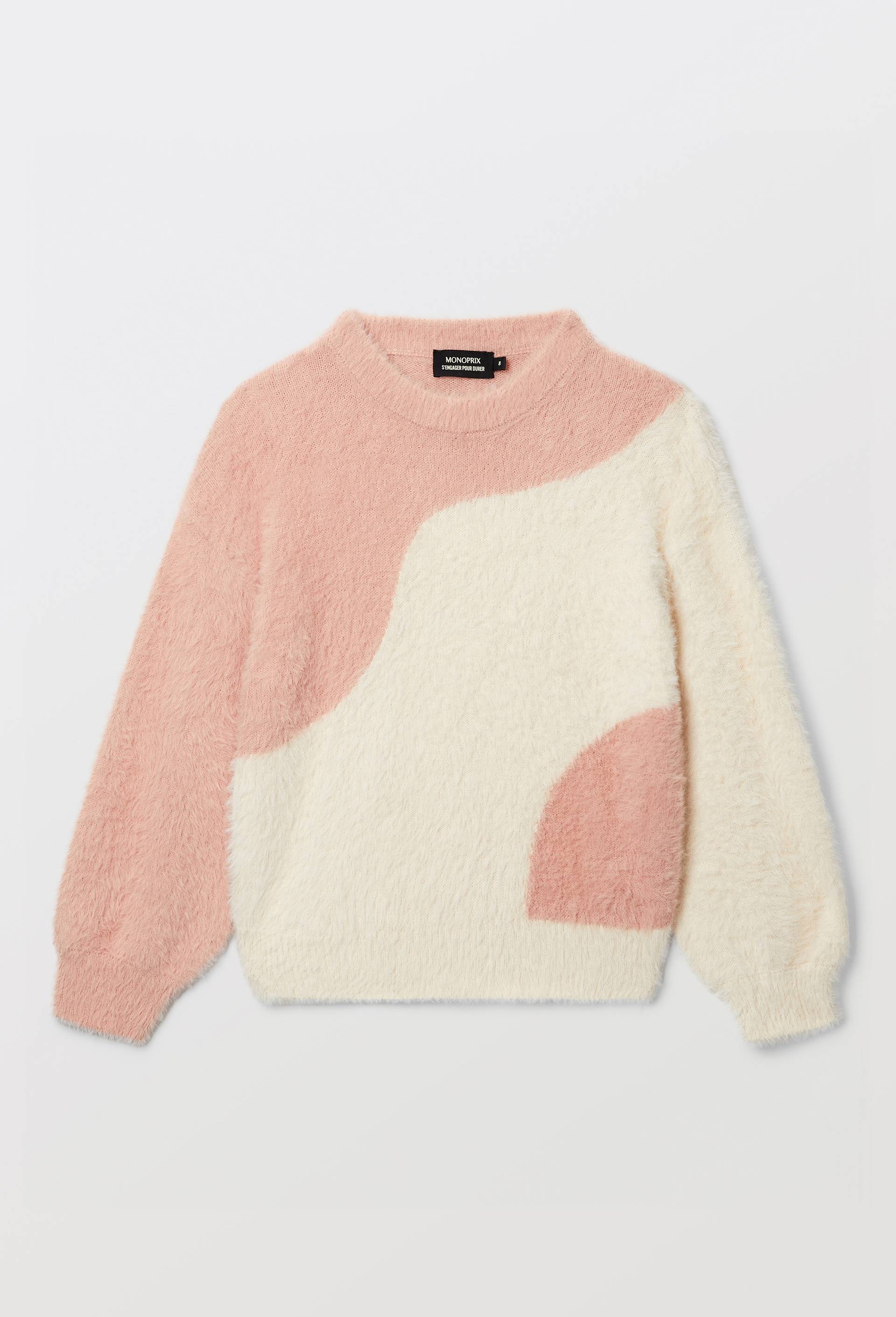 Pull en maille duveteuse colorblock, Rose, large image number 1.0