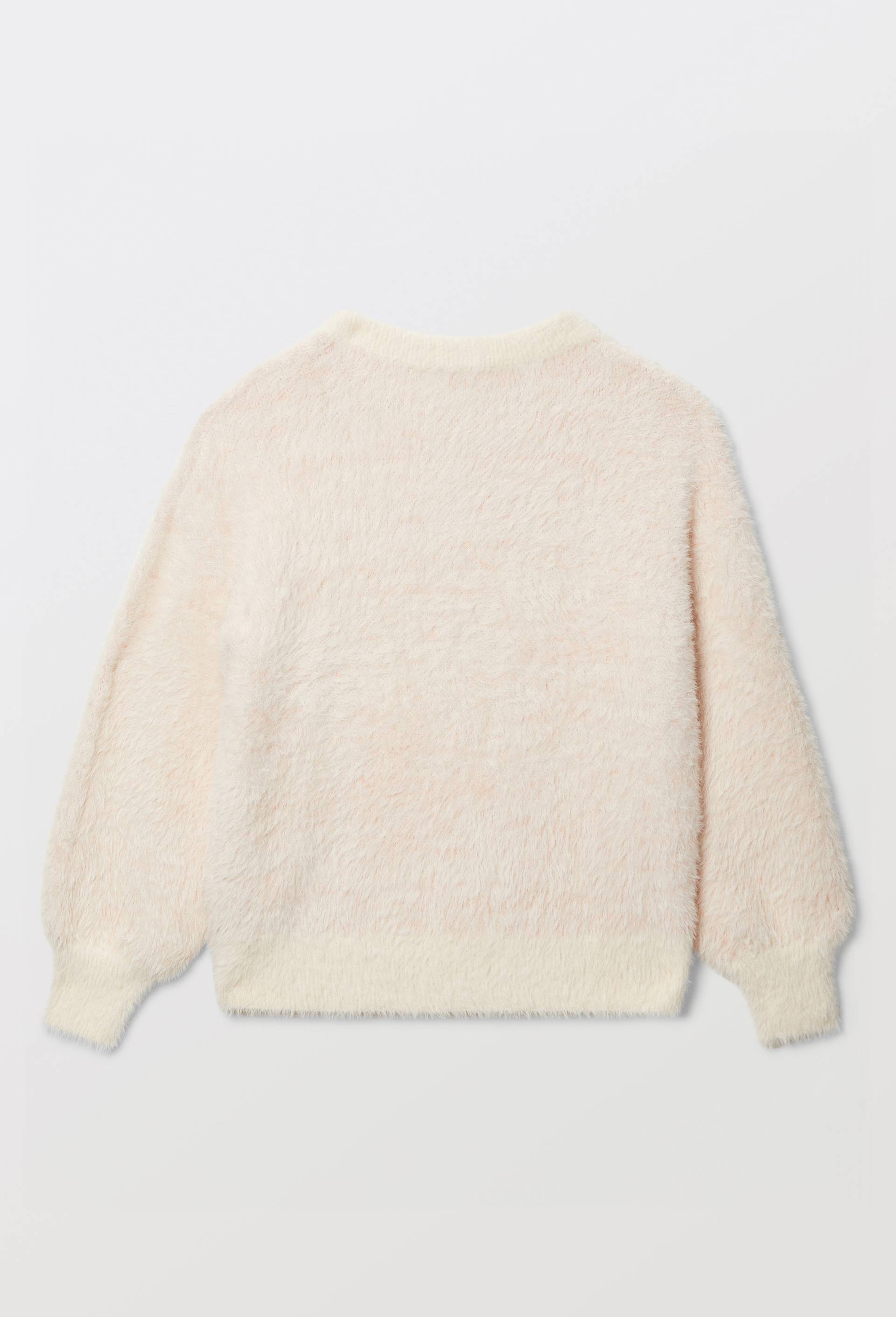 Pull en maille duveteuse motifs coeurs, Beige clair, large image number 2