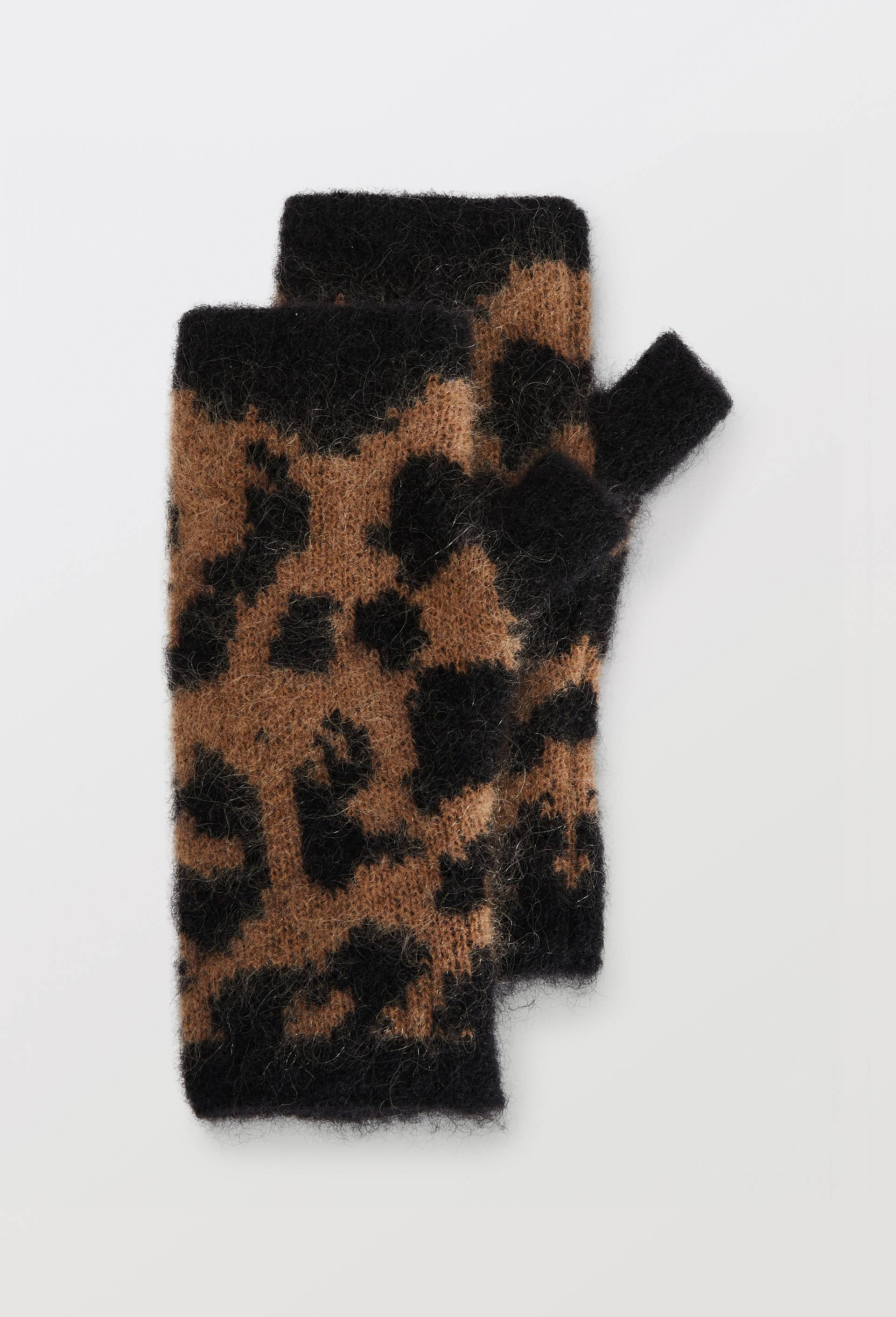Mitaines imprim&eacute;es animalier contenant du mohair, Brun clair, large image number 0