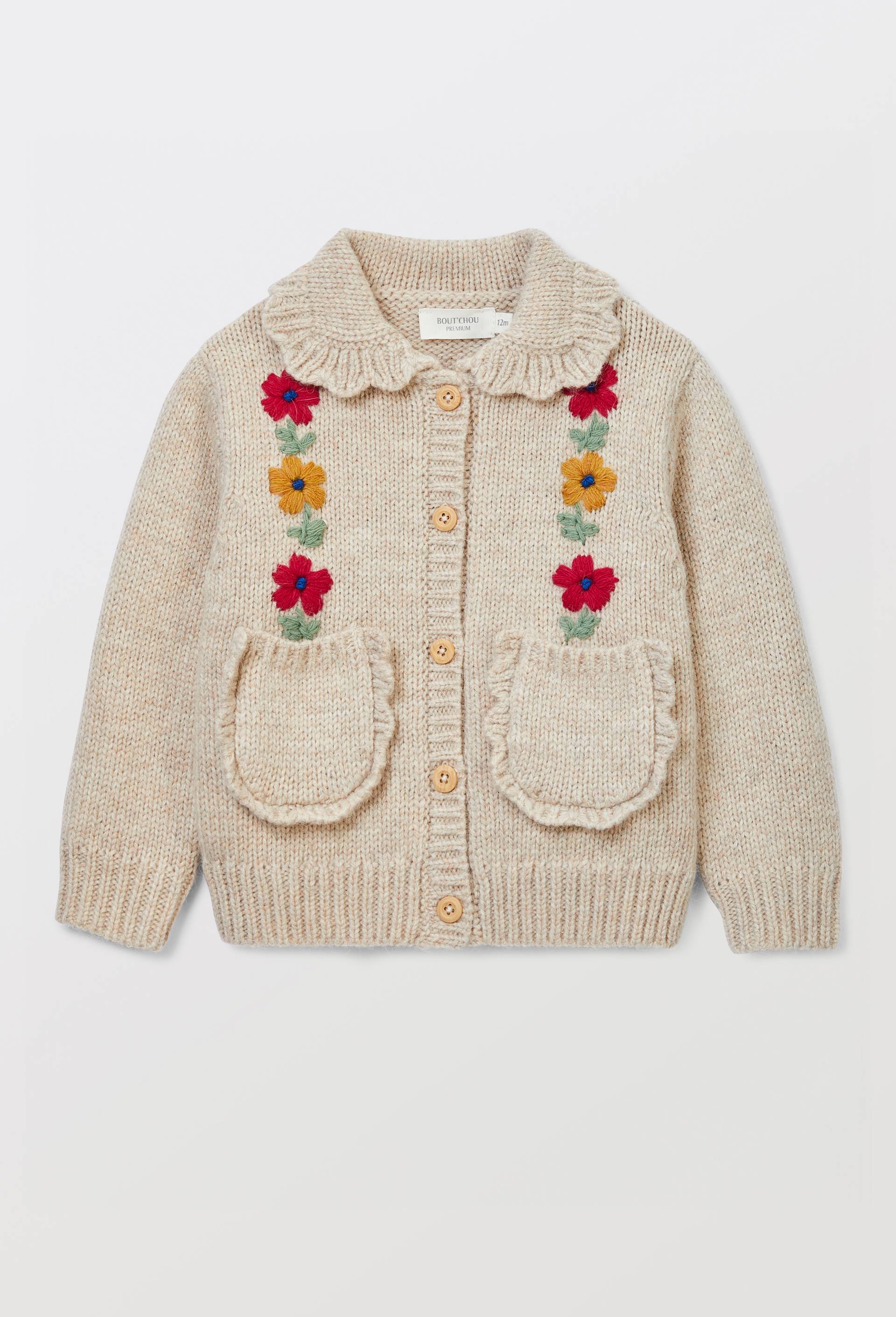 Cardigan tricot brod&eacute; contenant de la laine, Beige, large image number 0.0