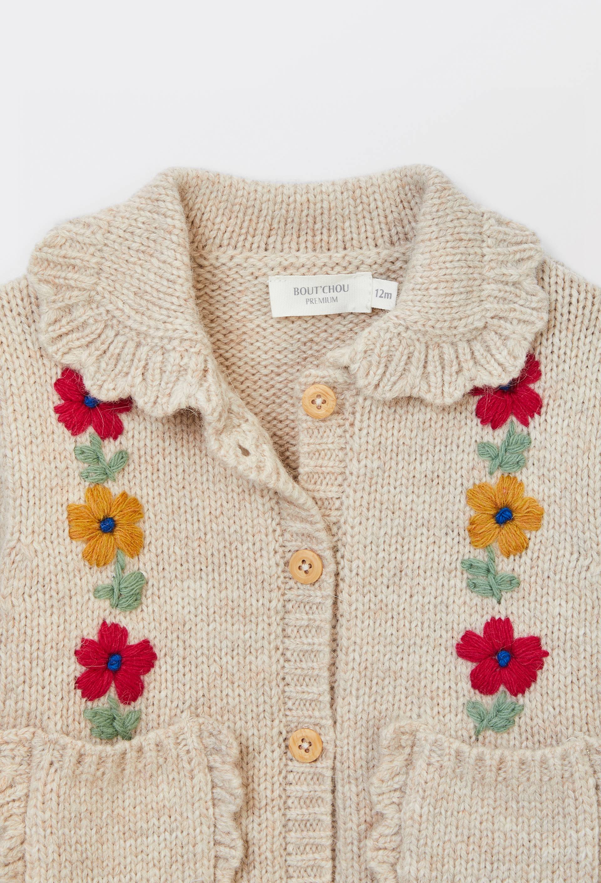 Cardigan tricot brod&eacute; contenant de la laine, Beige, large image number 2.0