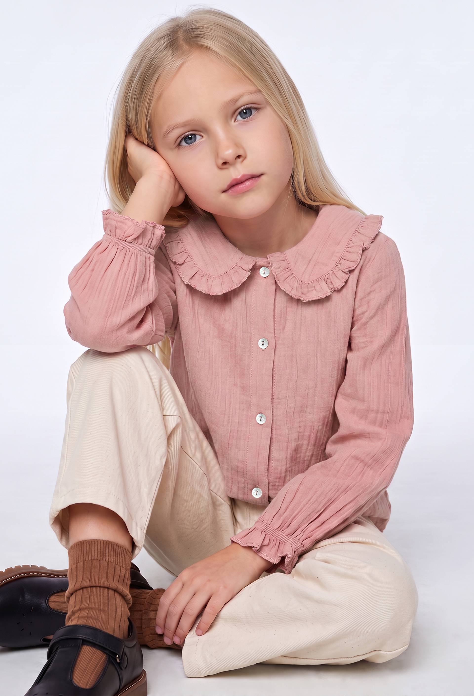 Blouse col claudine en gaze de coton, Rose, large image number 0
