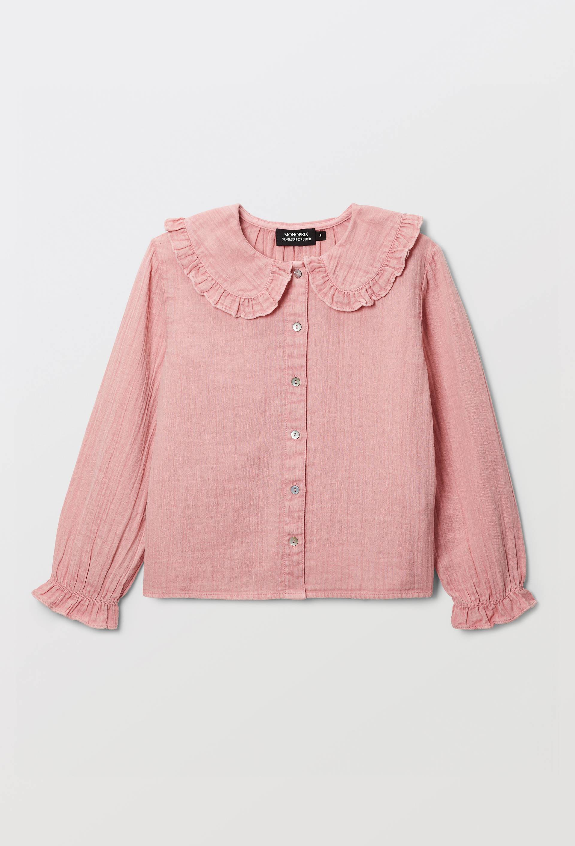 Blouse col claudine en gaze de coton, Rose, large image number 1