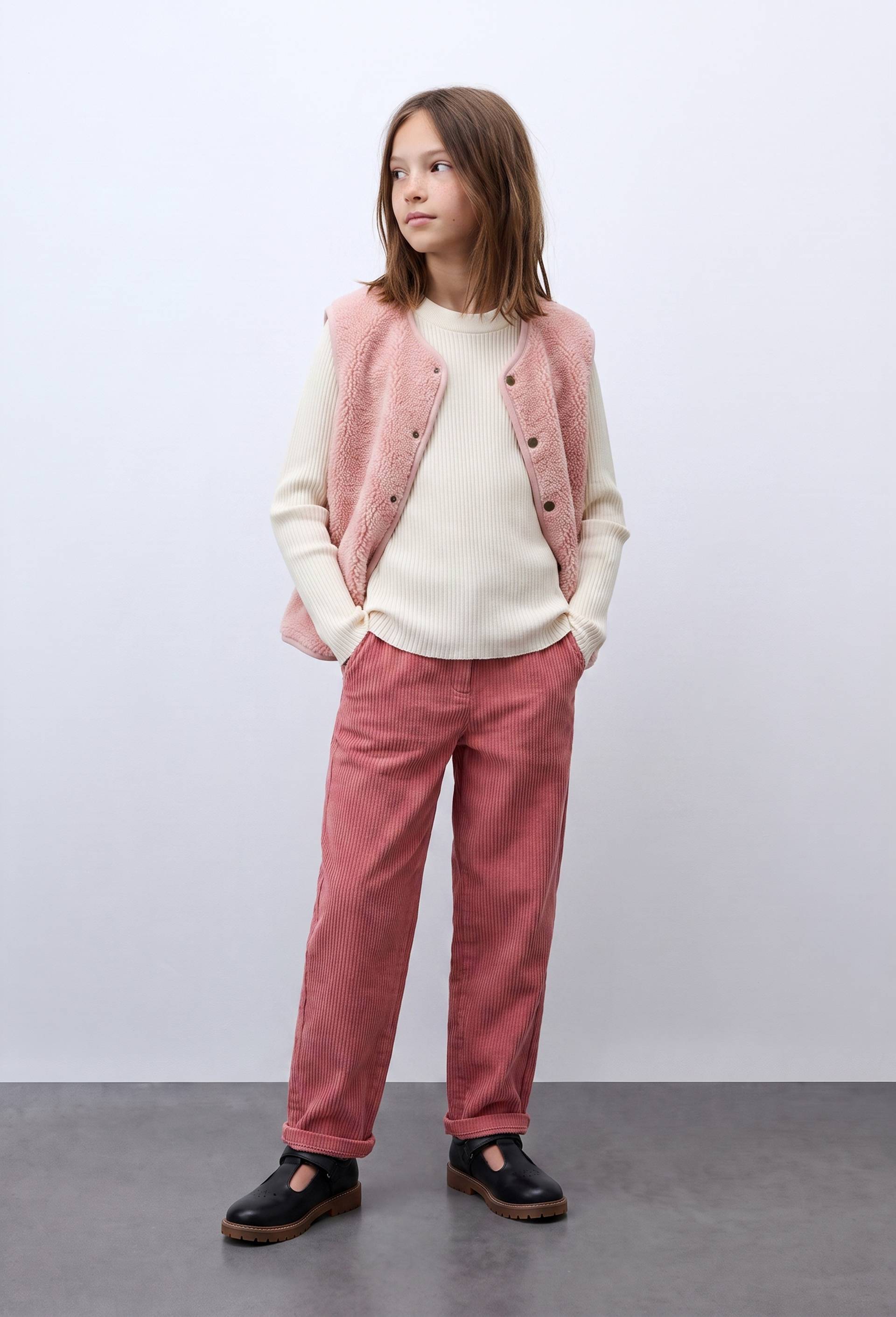 Pantalon uni en velours c&ocirc;tel&eacute;, Rose, large image number 0