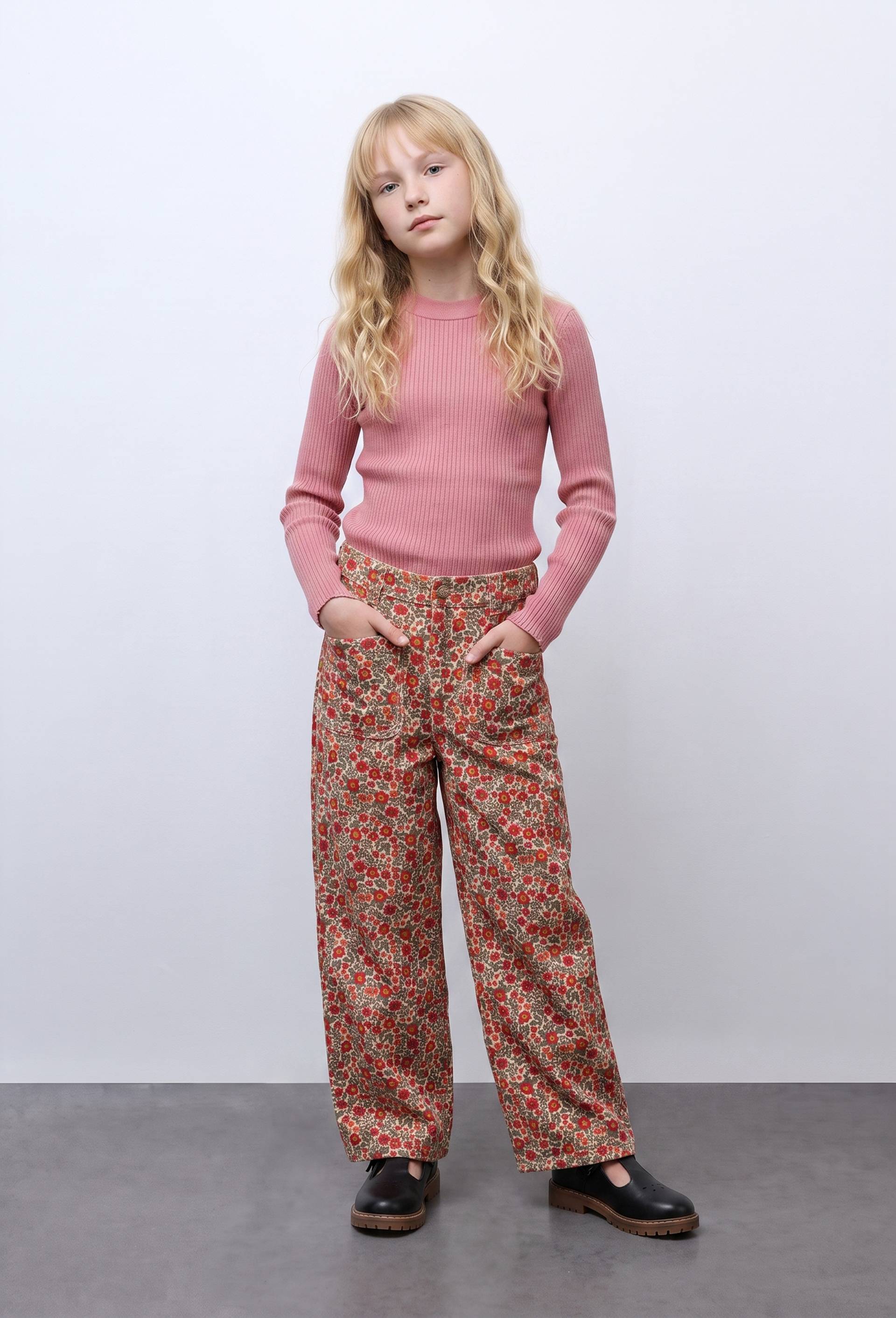 Pantalon en velours imprim&eacute;, Beige, large image number 0