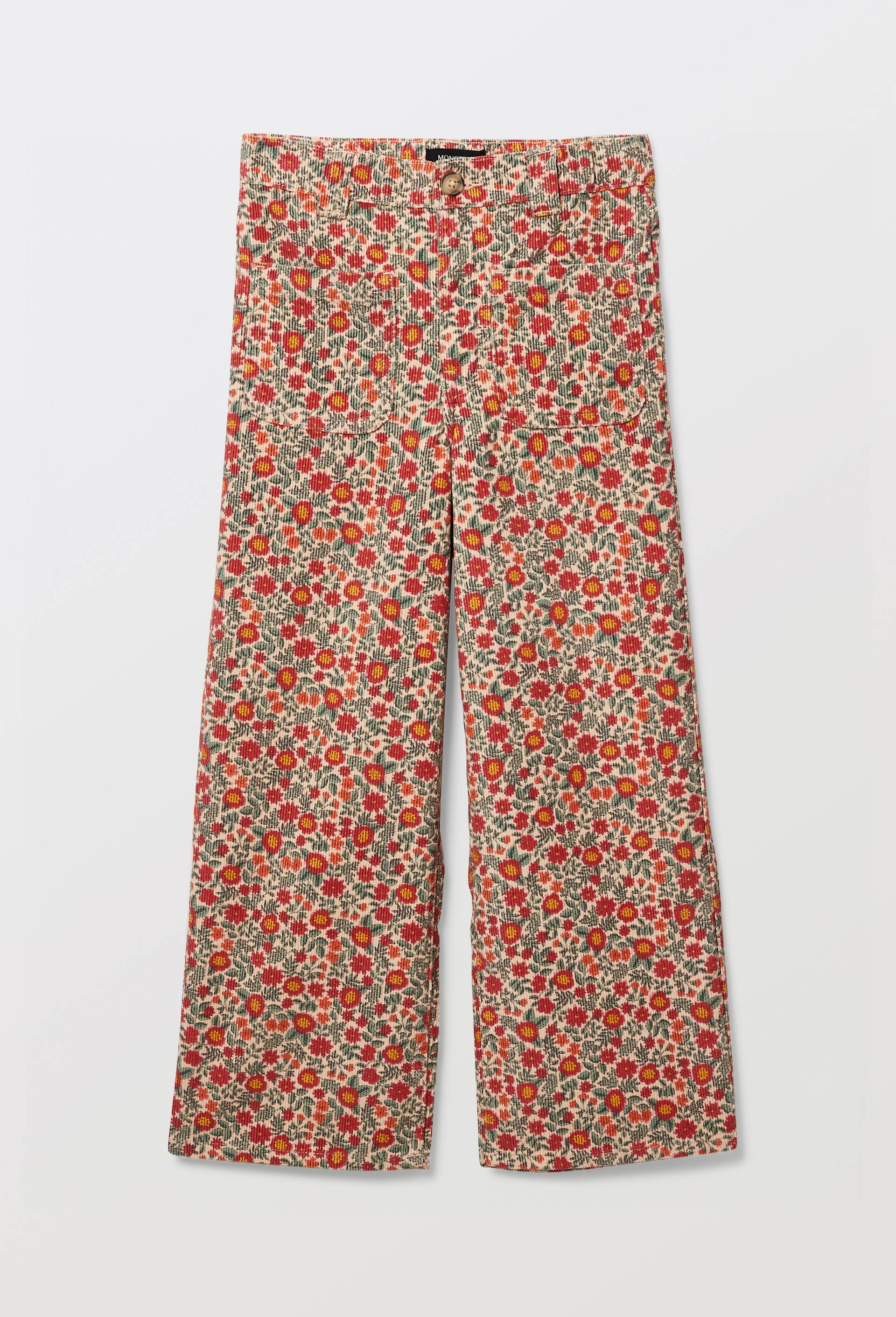 Pantalon en velours imprim&eacute;, Beige, large image number 1