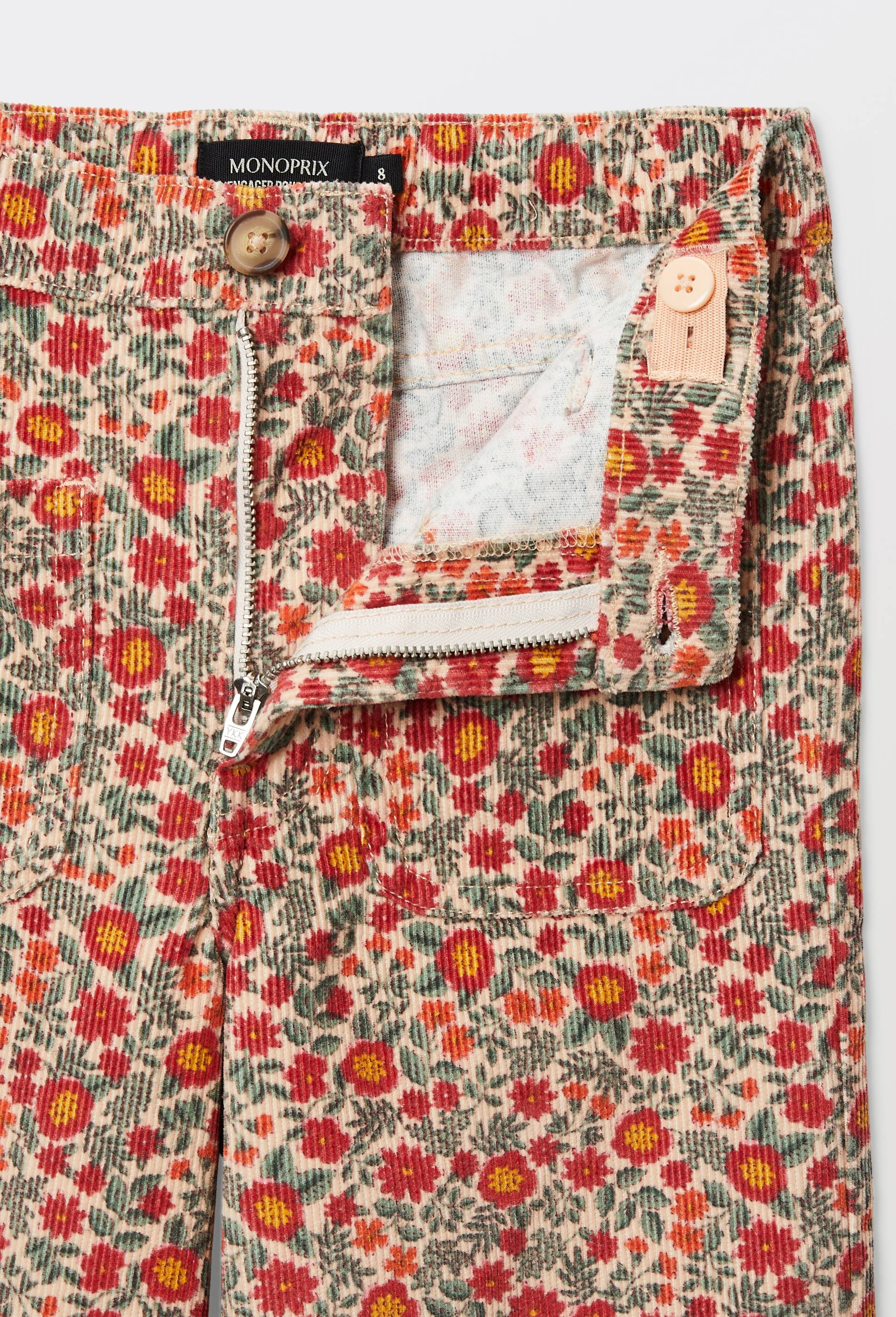 Pantalon en velours imprim&eacute;, Beige, large image number 3.0