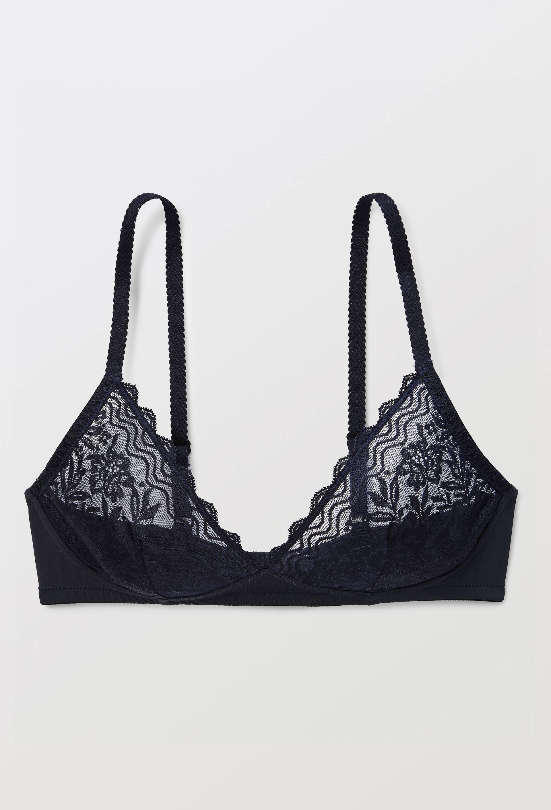 Soutien-gorge triangle LUCILE en dentelle, Bleu fonc&eacute;, large image number 3.0