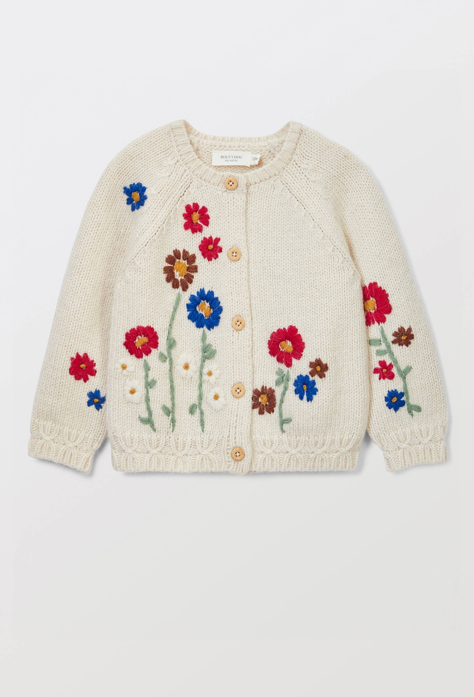 Cardigan tricot brod&eacute; contenant de la laine, Beige clair, large image number 0.0