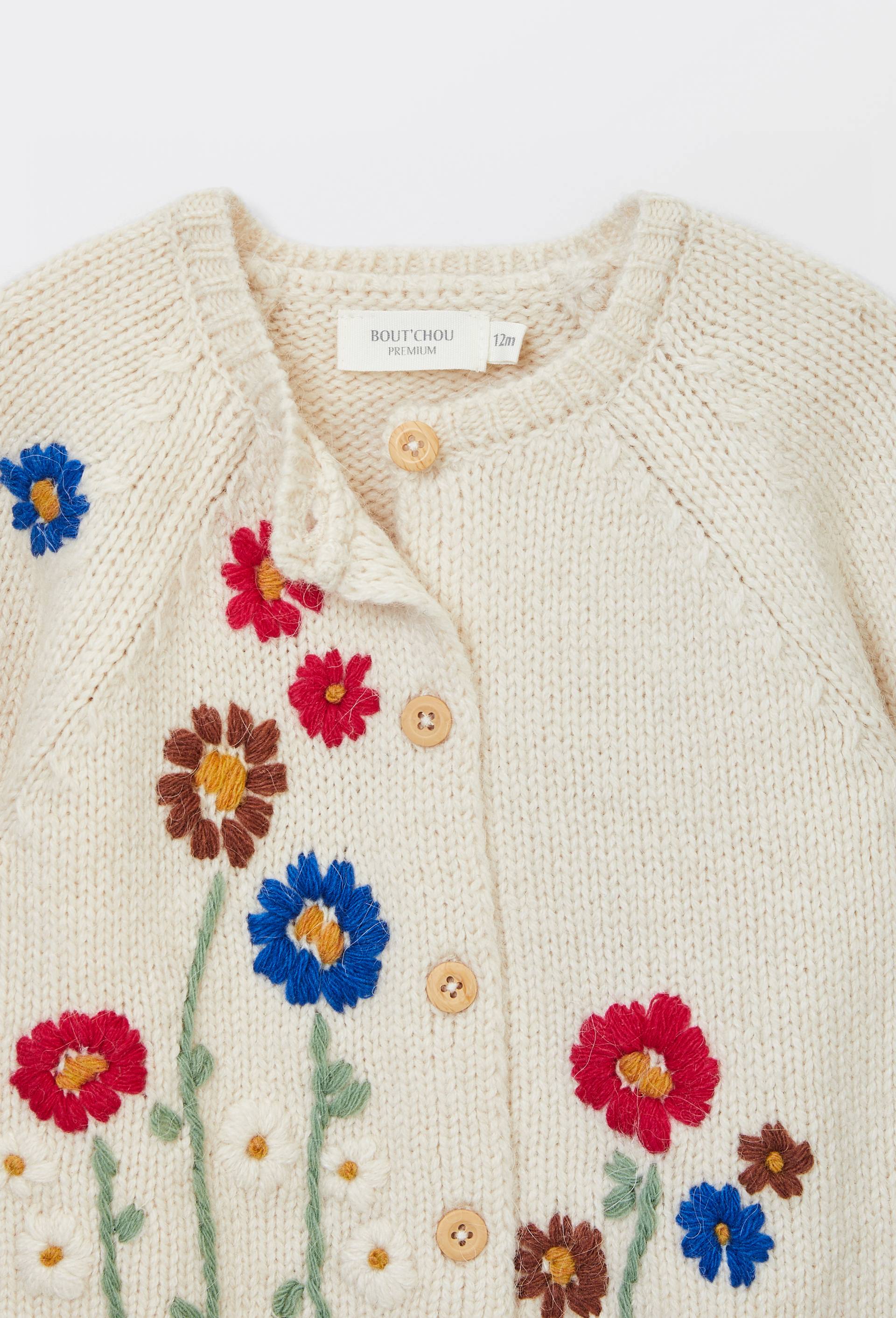 Cardigan tricot brod&eacute; contenant de la laine, Beige clair, large image number 2