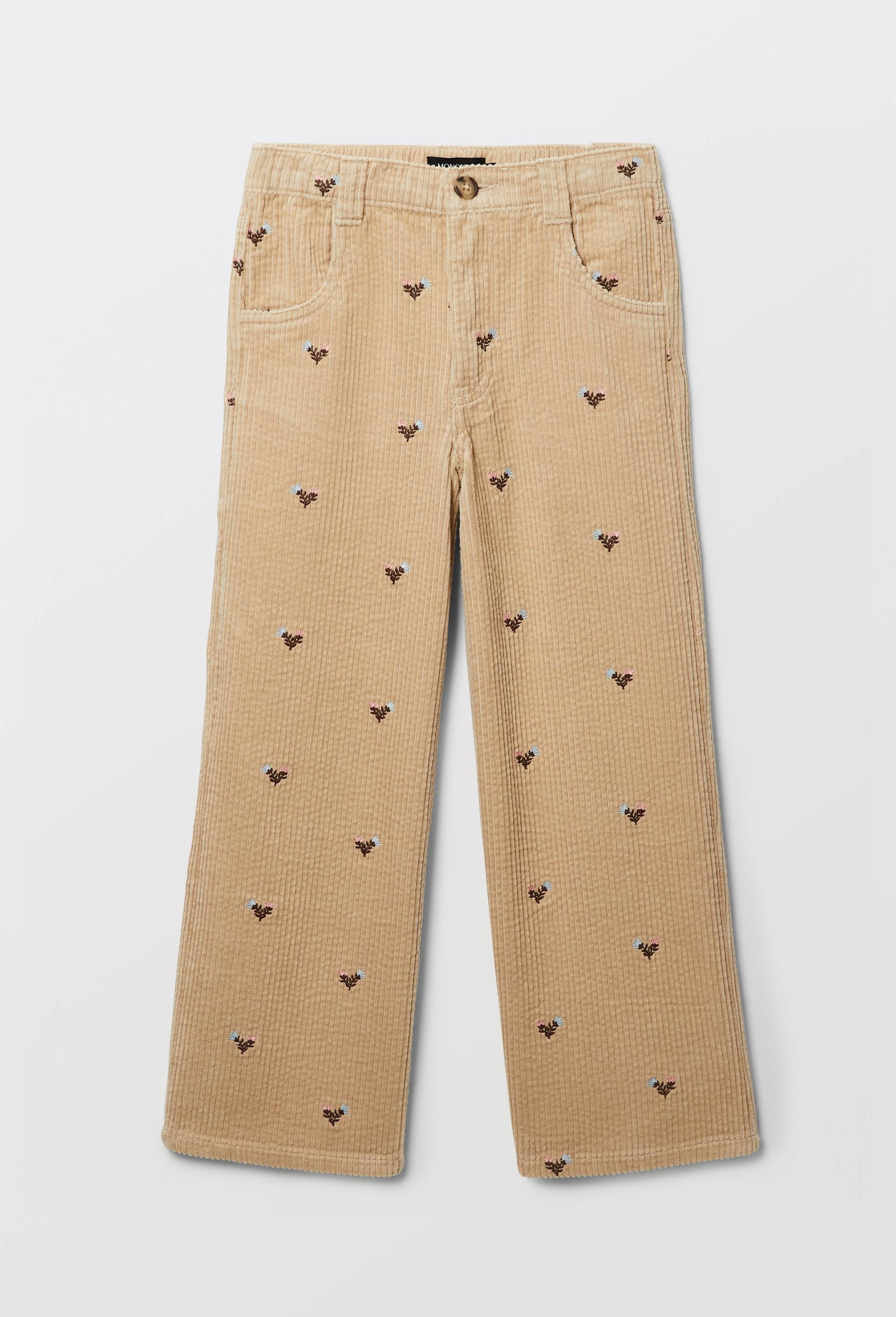 Pantalon en velours c&ocirc;tel&eacute; brod&eacute;, Or, swatch image