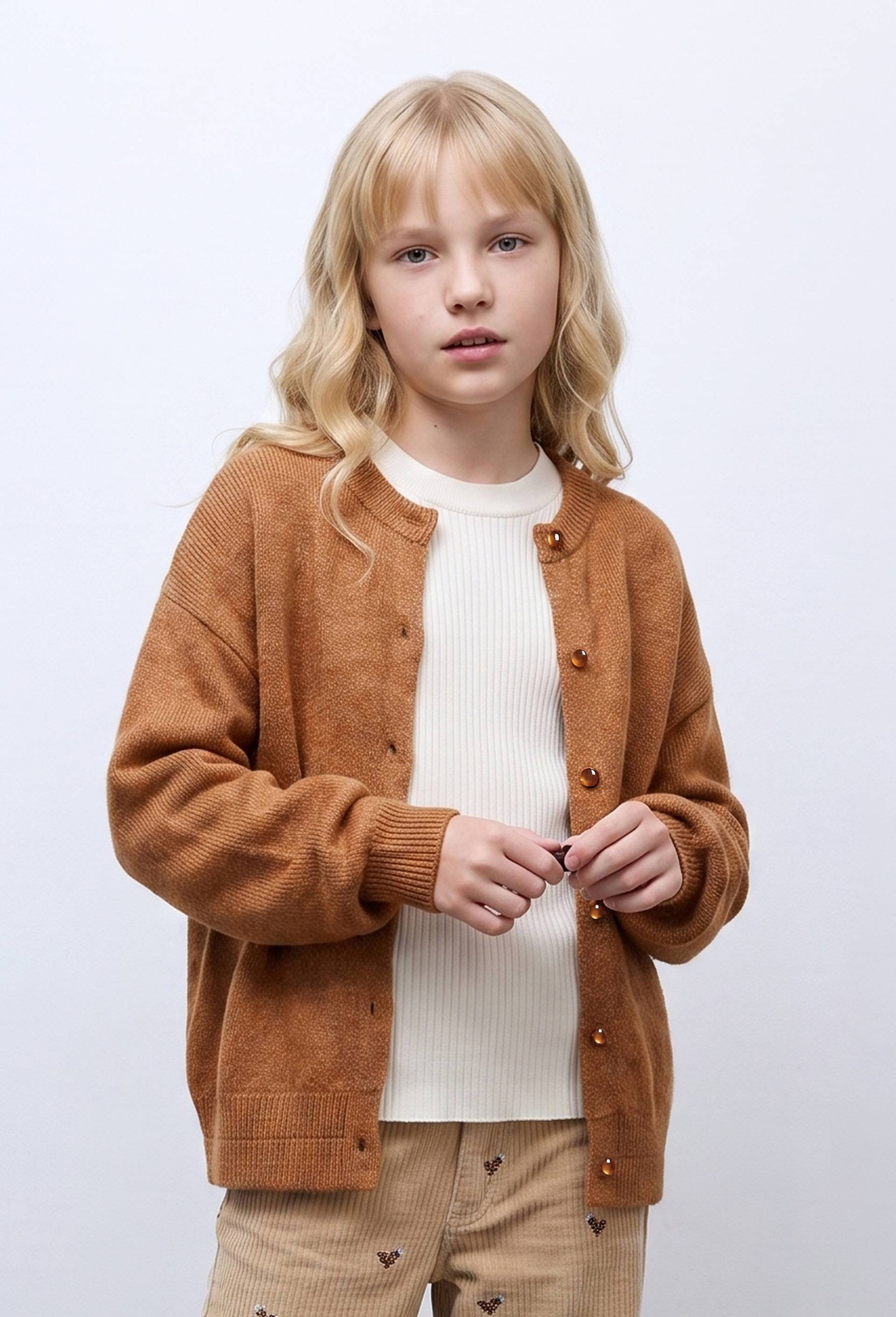 Cardigan uni contenant de la laine, Brun clair, large image number 1.0