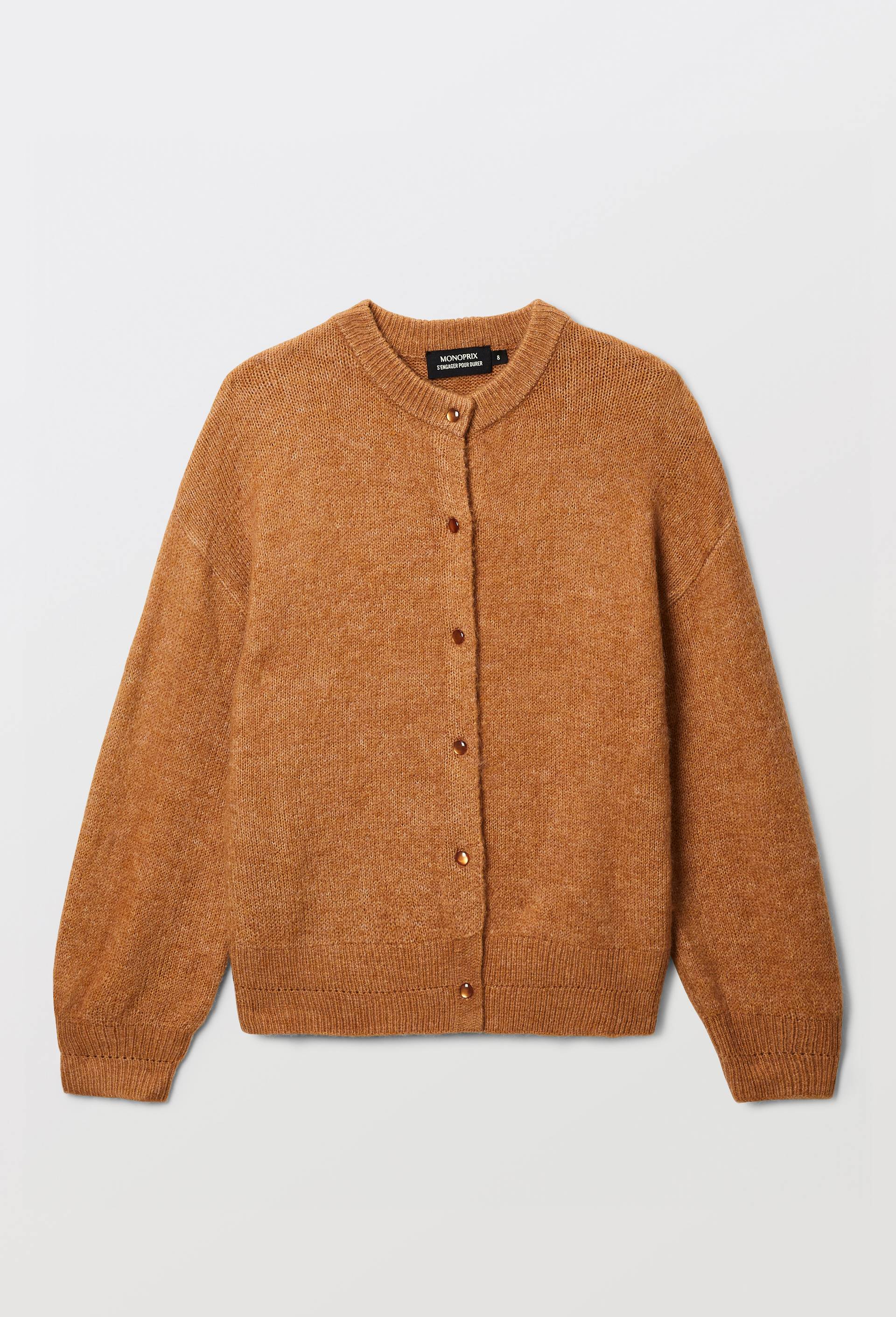 Cardigan uni contenant de la laine, Brun clair, large image number 2.0